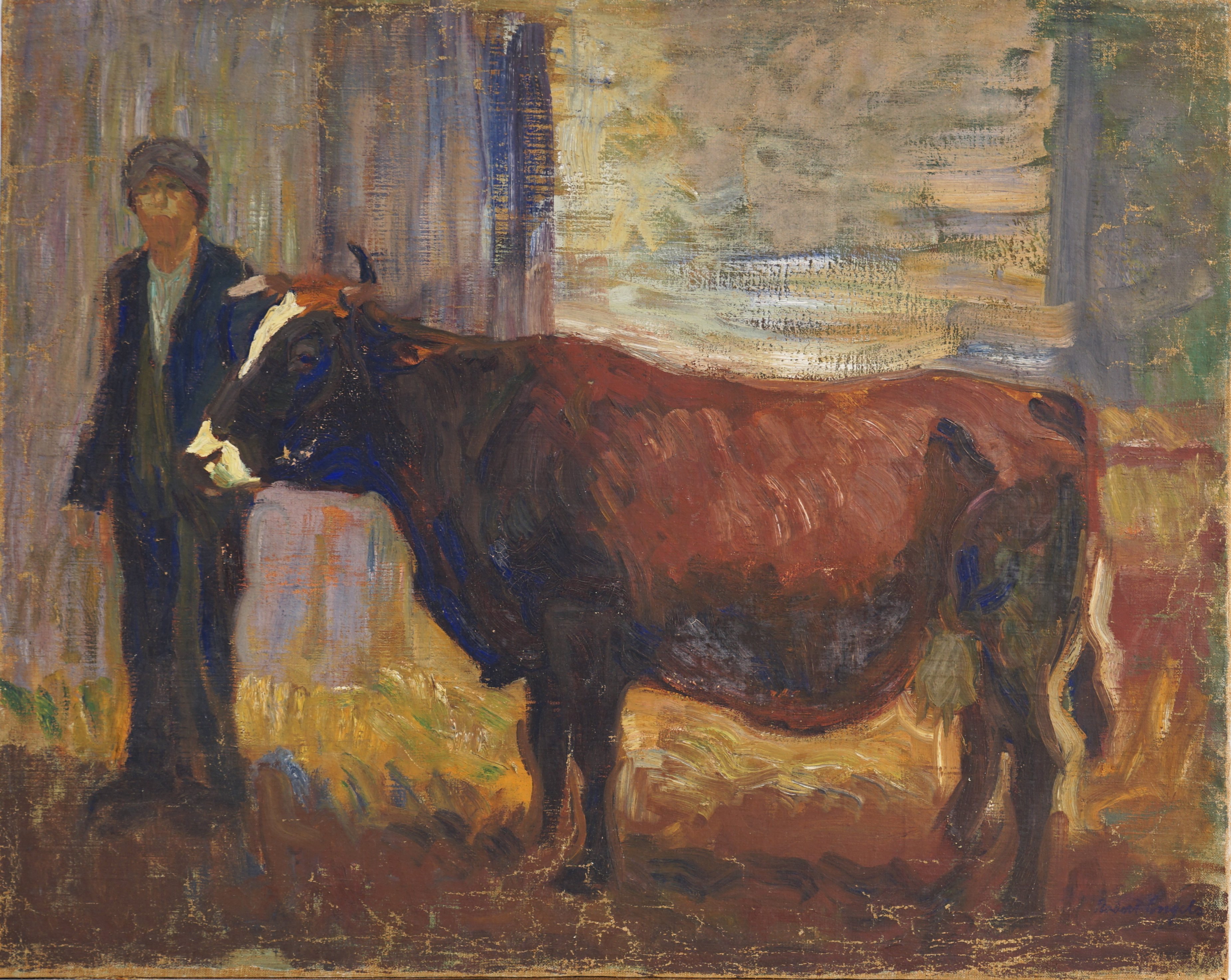Engels, Robert "Knabe mit Kuh im Stall" ((C) Kunstmuseum Solingen CC BY-NC)