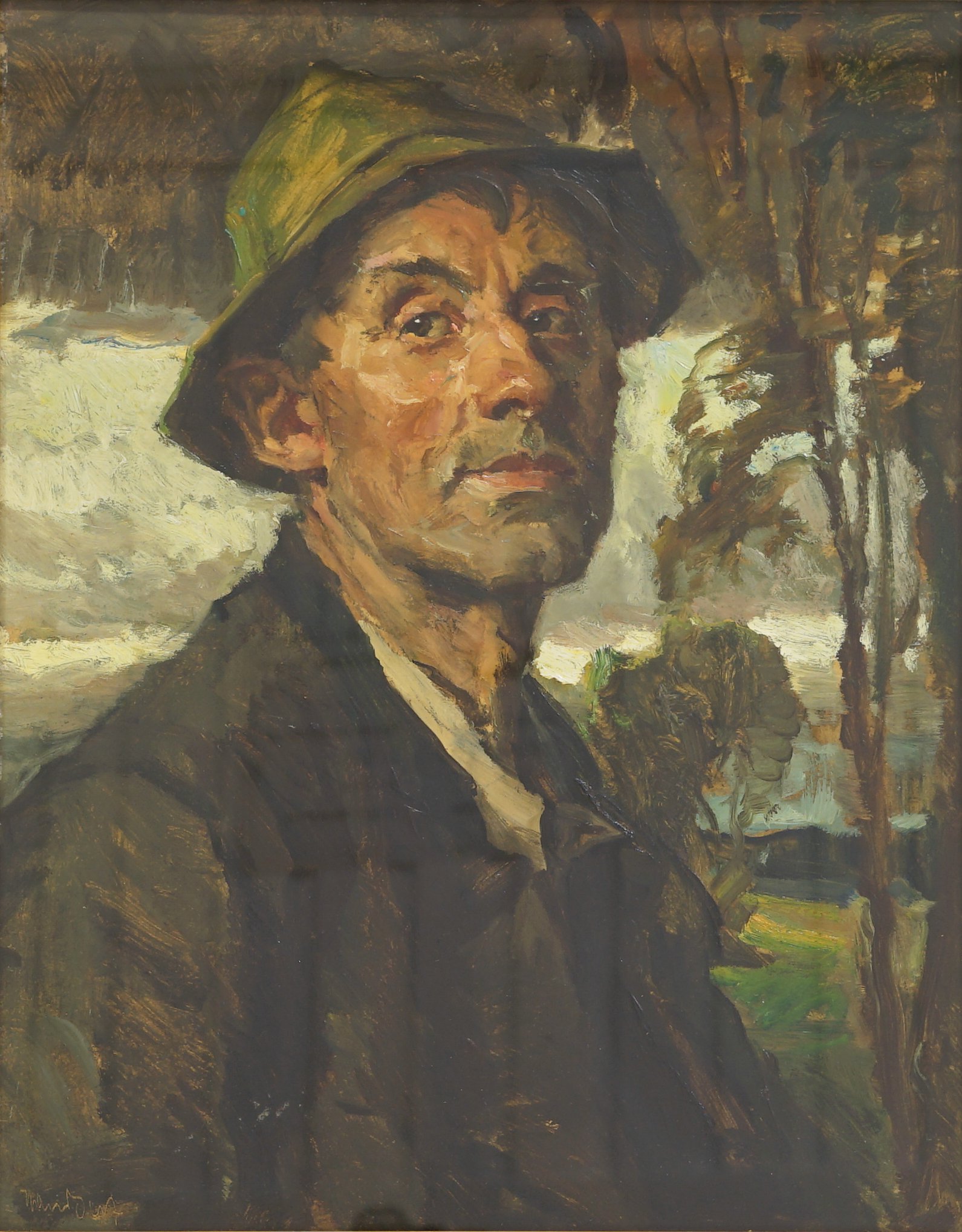 Best, Hans " Brustbild eines Bauern in wolkiger Landschaft" ((C) Kunstmuseum Solingen CC BY-NC)
