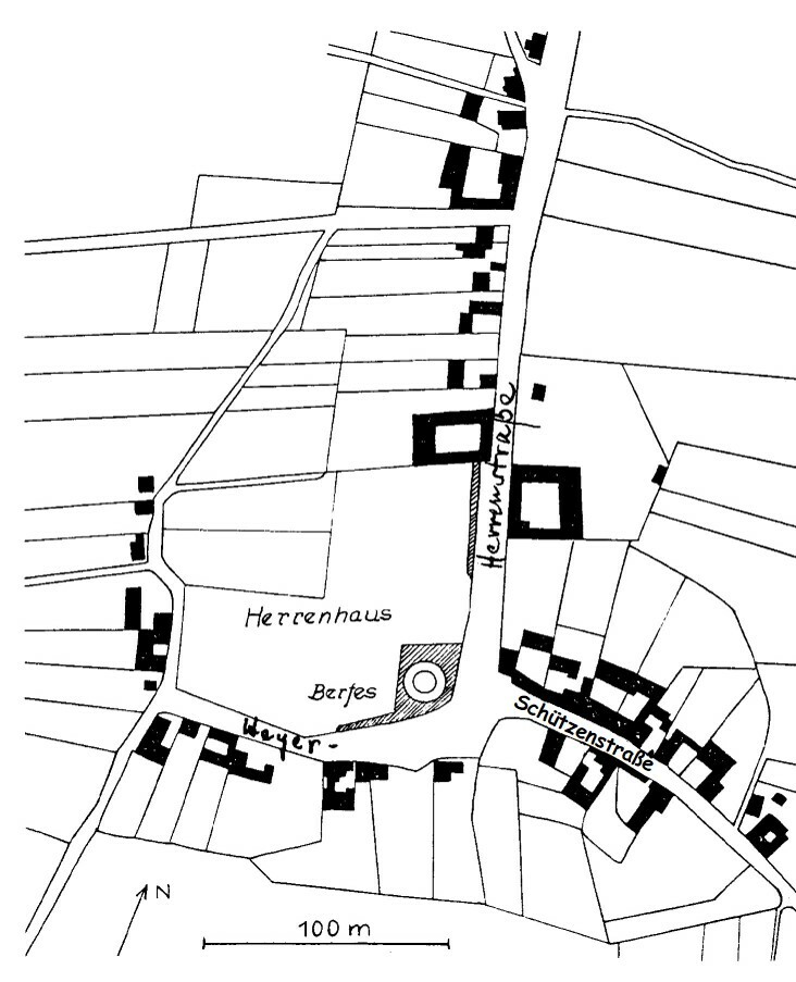 Sehnrath mit befestigter Anlage und Herrenhaus (nach alten Karten von 1827) (Im Meer der Zeit, Konrad Honings CC BY-NC-SA)