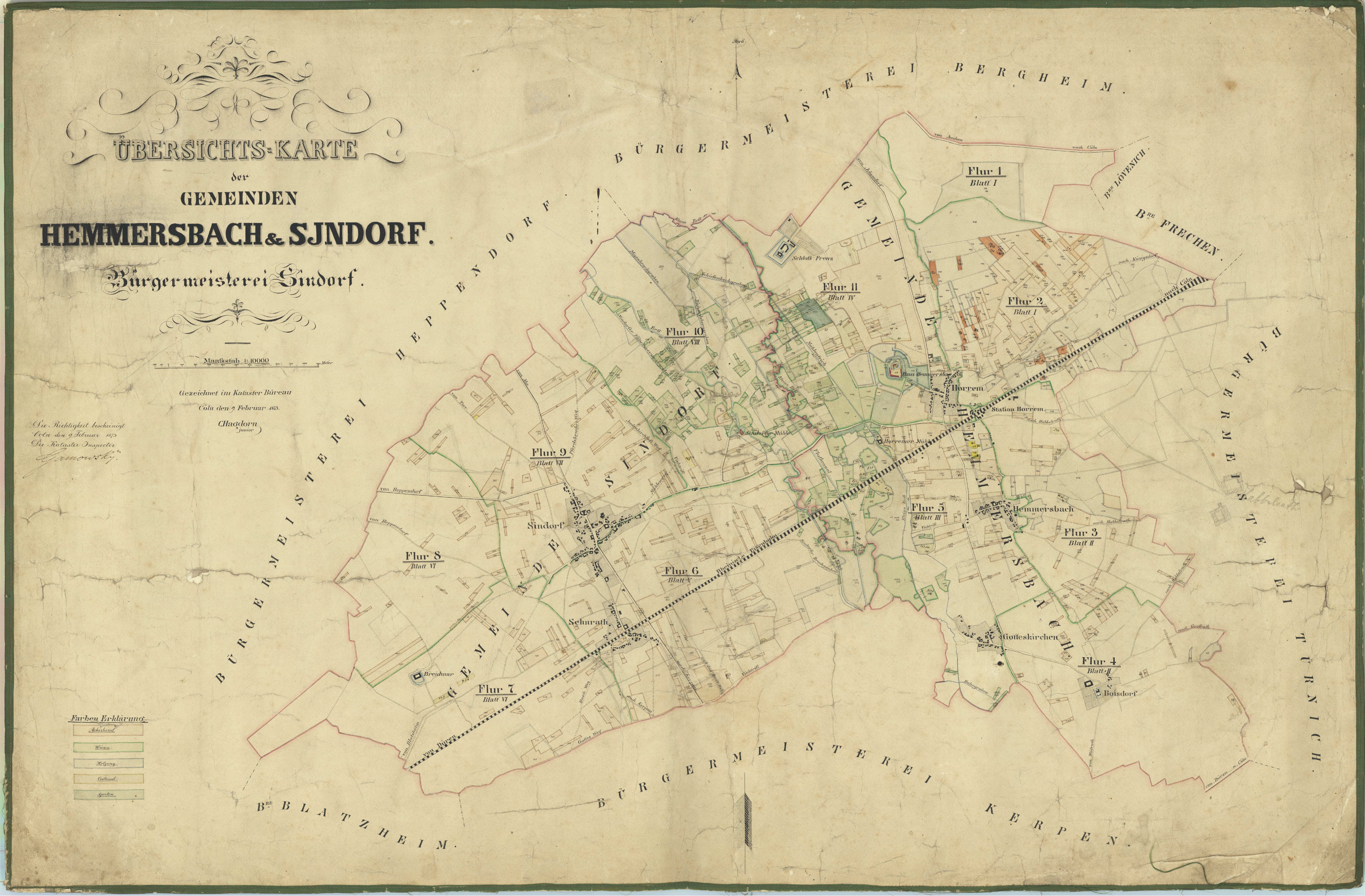 Übersichtskarte der Gemeinden Hemmersbach und Sindorf von 1879 | Bürgermeisterei Sindorf (Stadtarchiv Kerpen CC BY-NC-SA)