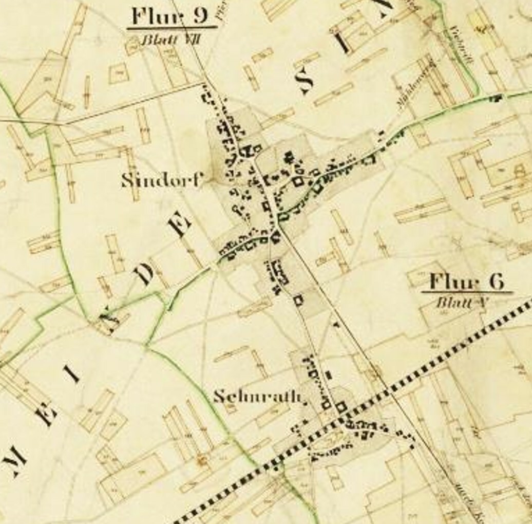 Flurkarte von Sindorf und Sehnrath von 1879 (Stadtarchiv Kerpen CC BY-NC-SA)