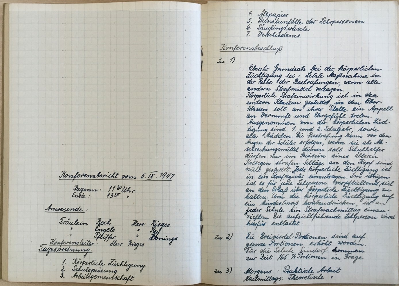 Schulen | Konferenzbericht | 05.09.1947 (Ulrichschule Sindorf (ab 06.12.2018: Stadtarchiv Kerpen) CC BY-NC-SA)