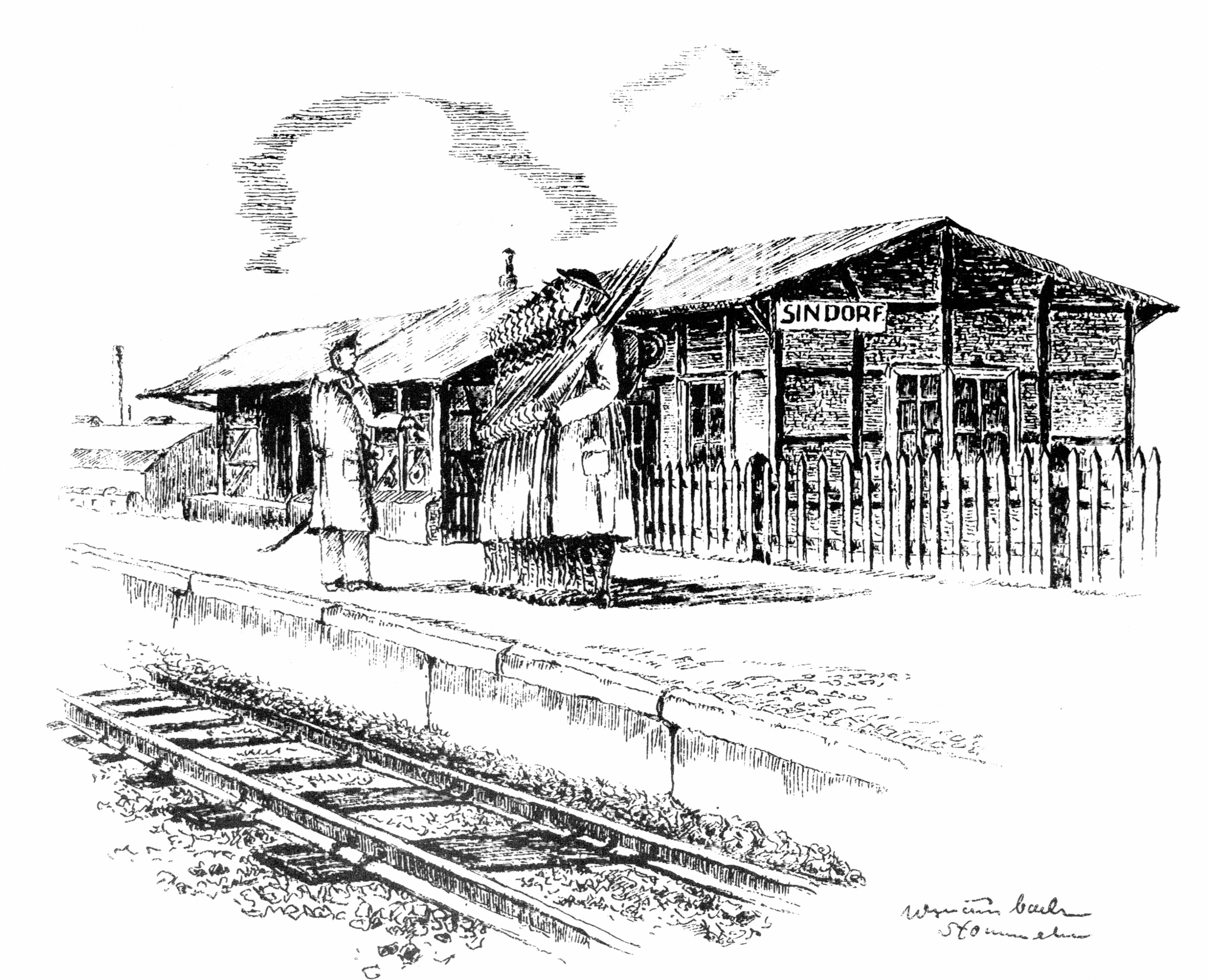 Eisenbahn | Bahnhof | Federzeichnung Mausbach | 1919 (" Mein Leben" - mit der Feder gezeichnet - Winand Mausbach CC BY-NC-SA)