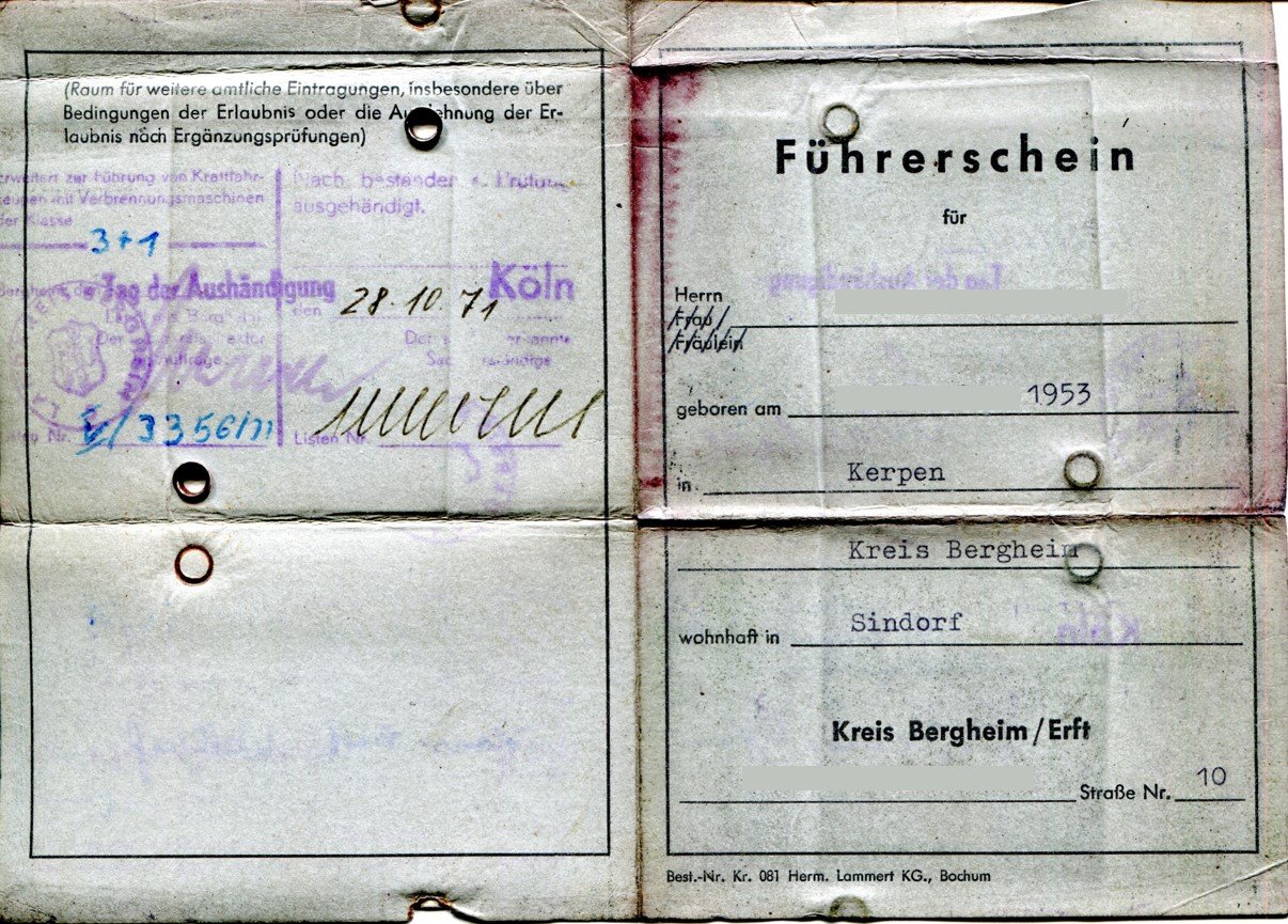 Ausweis | Führerschein | 1970 (Heimatmuseum Sindorf CC BY-NC-SA)