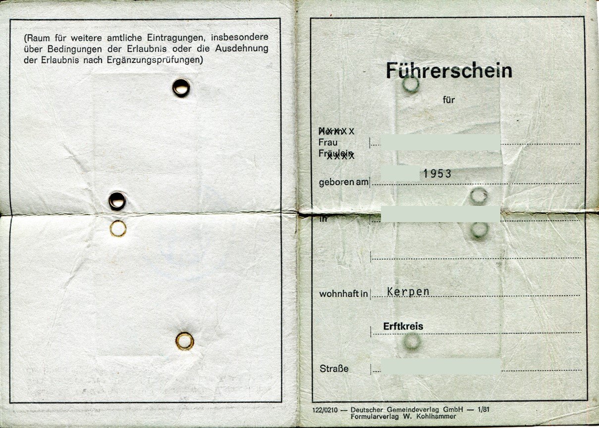 Ausweis | Führerschein | 1984 (Heimatmuseum Sindorf CC BY-NC-SA)