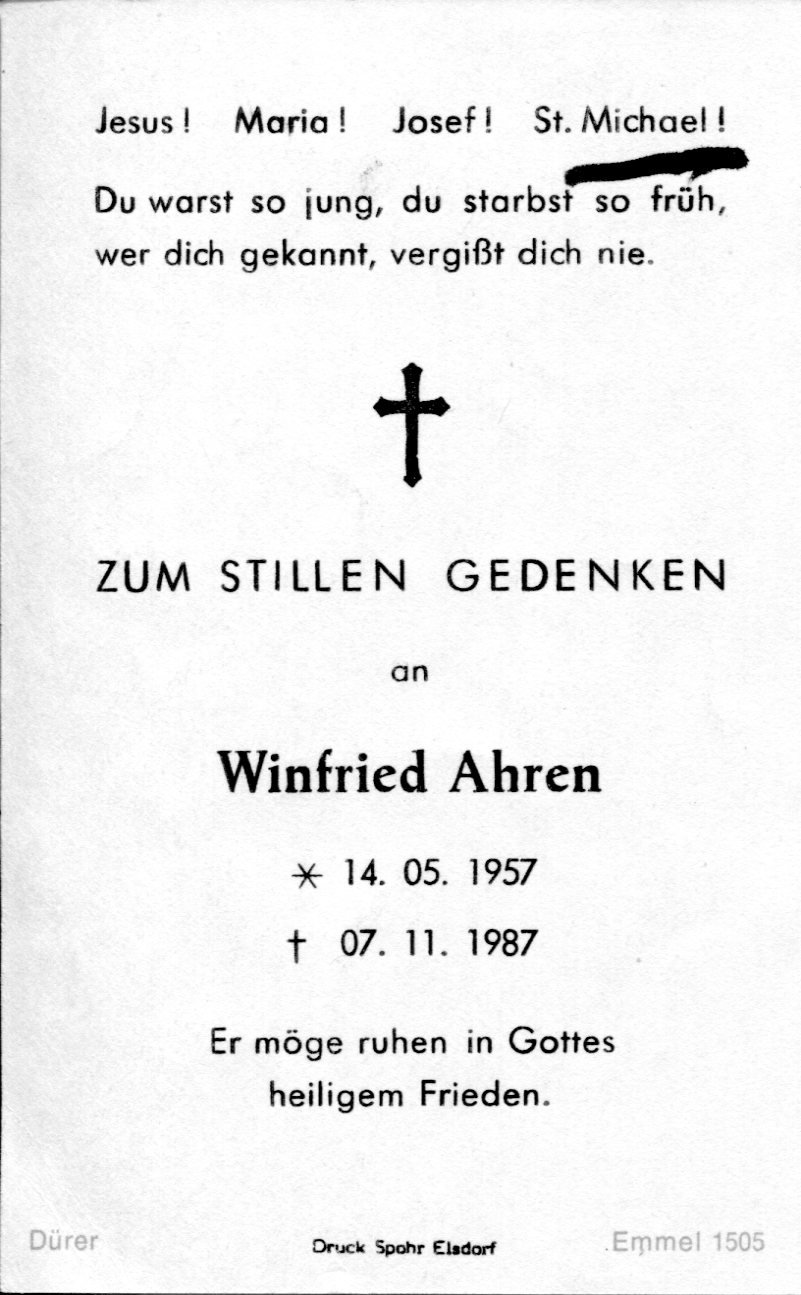 Totenzettel | Winfried Ahren (Heimatmuseum Sindorf CC BY-NC-SA)