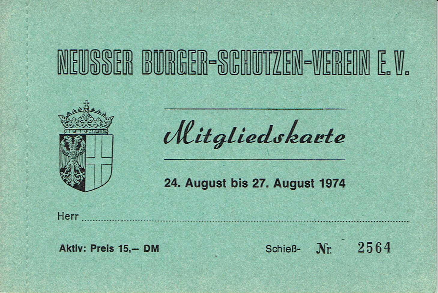 Festkarte Neuss 1974 (aktiv) VS (Rheinisches Schützenmuseum Neuss CC BY-NC-SA)