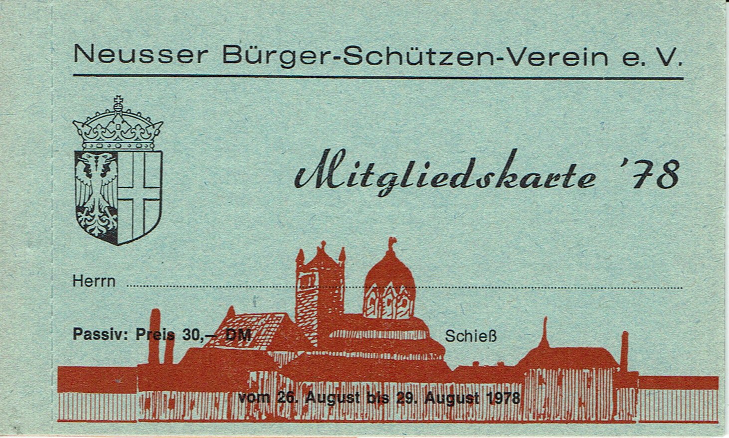 Festkarte Neuss 1978 (passiv) VS (Rheinisches Schützenmuseum Neuss CC BY-NC-SA)