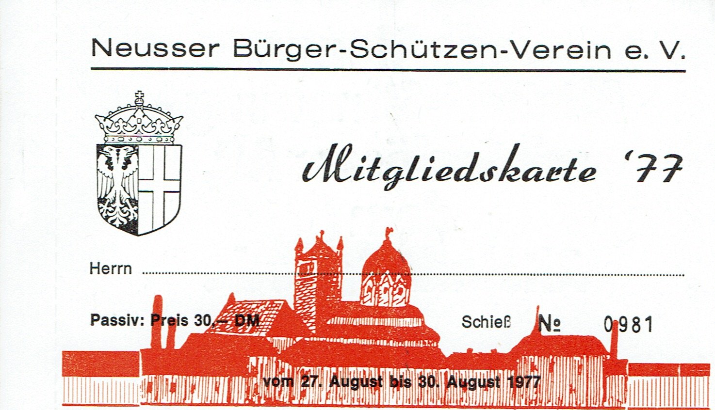 Festkarte Neuss 1977 (passiv) VS (Rheinisches Schützenmuseum Neuss CC BY-NC-SA)