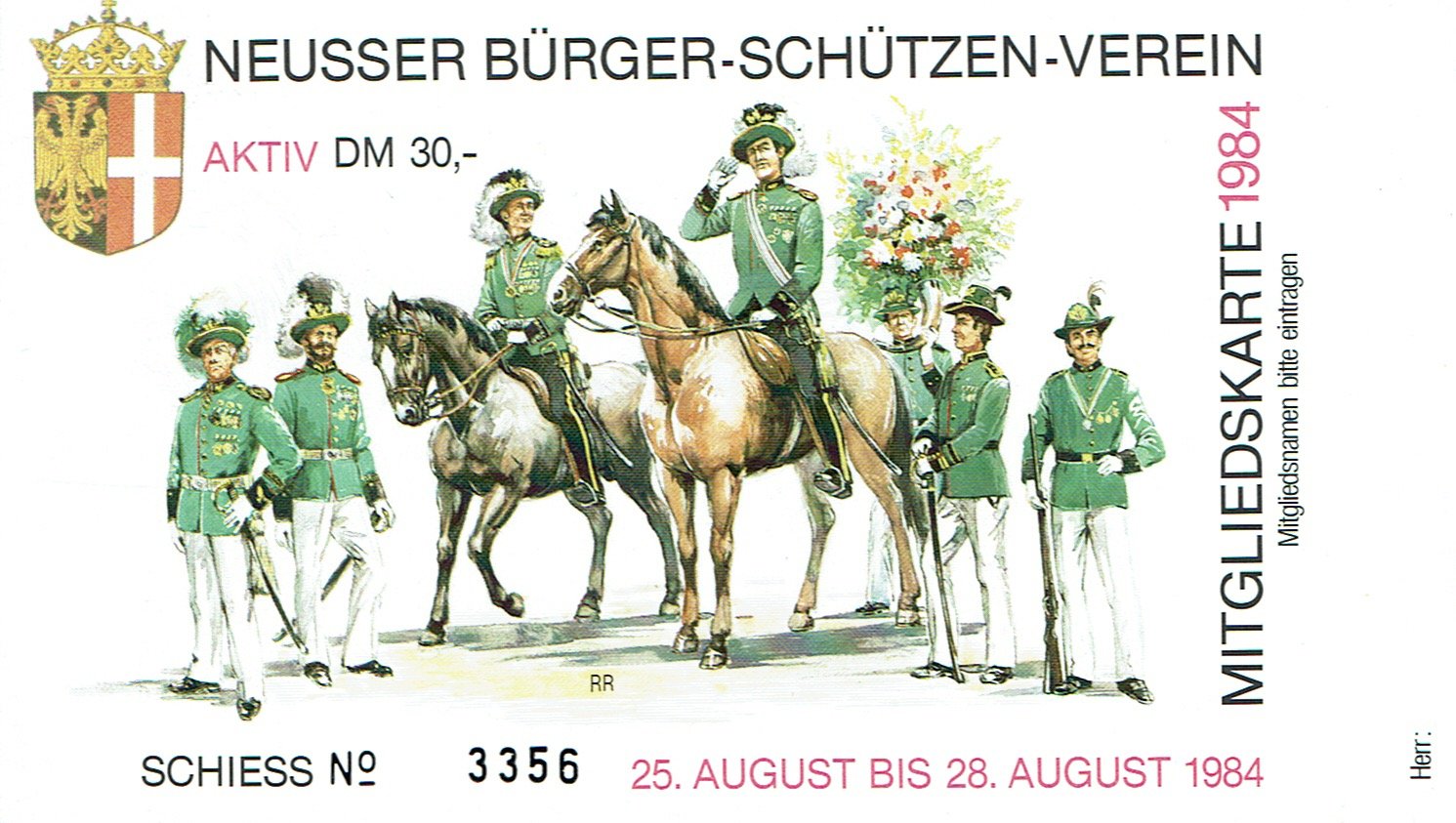 Festkarte Neuss 1984 (aktiv) VS (Rheinisches Schützenmuseum Neuss CC BY-NC-SA)