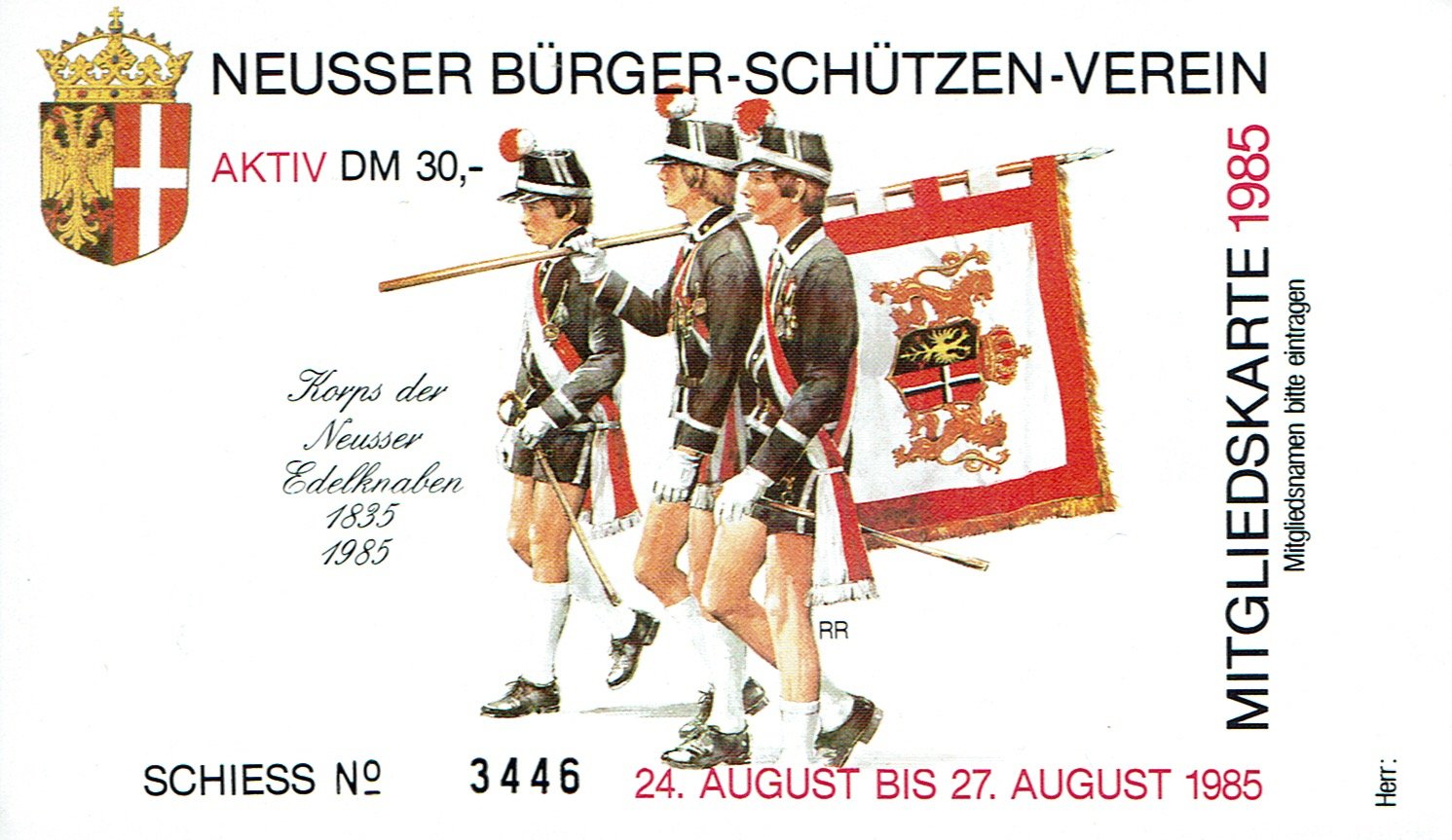 Festkarte Neuss 1985 (aktiv) VS (Rheinisches Schützenmuseum Neuss CC BY-NC-SA)