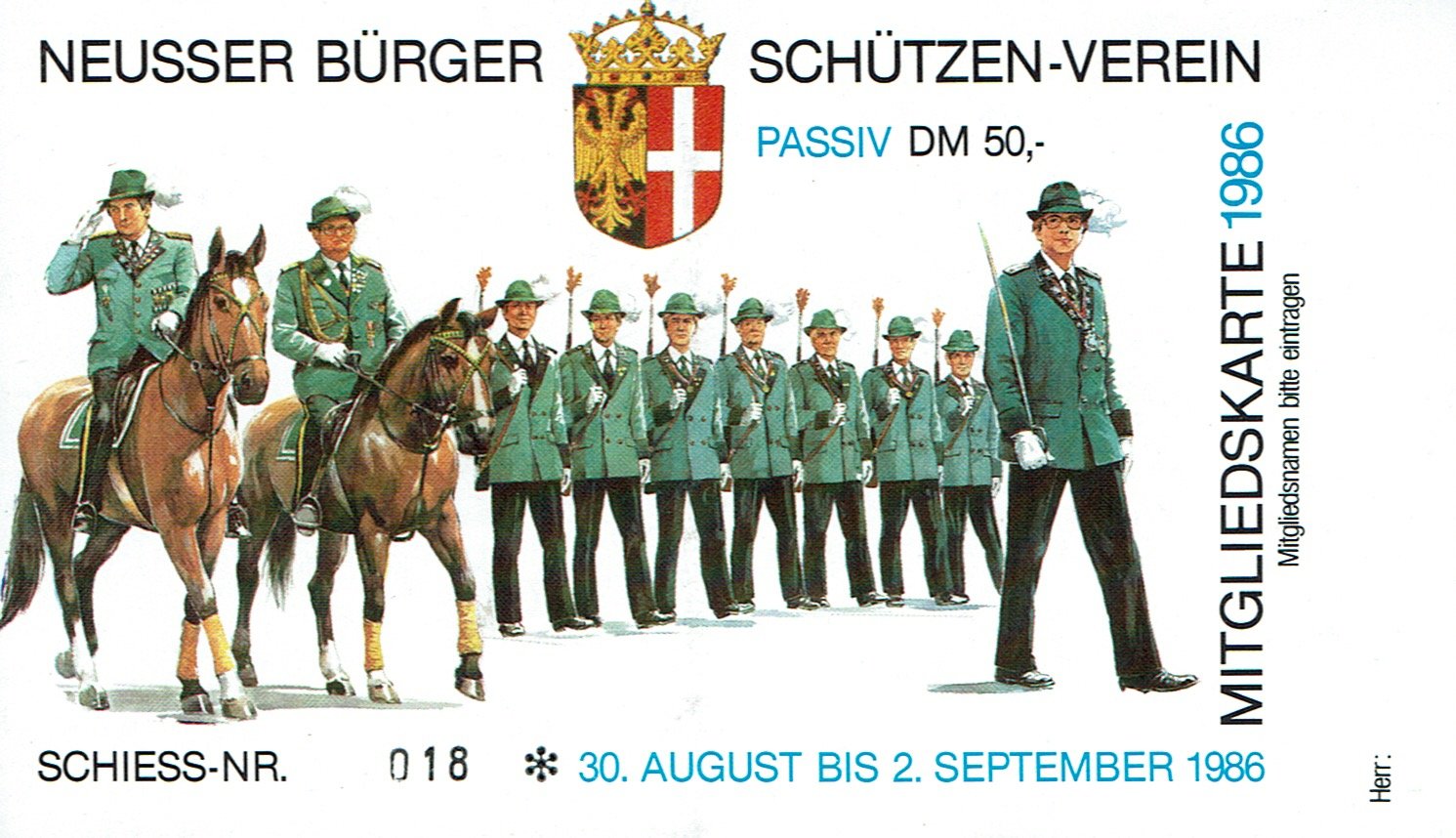 Festkarte Neuss 1986 (passiv) VS (Rheinisches Schützenmuseum Neuss CC BY-NC-SA)