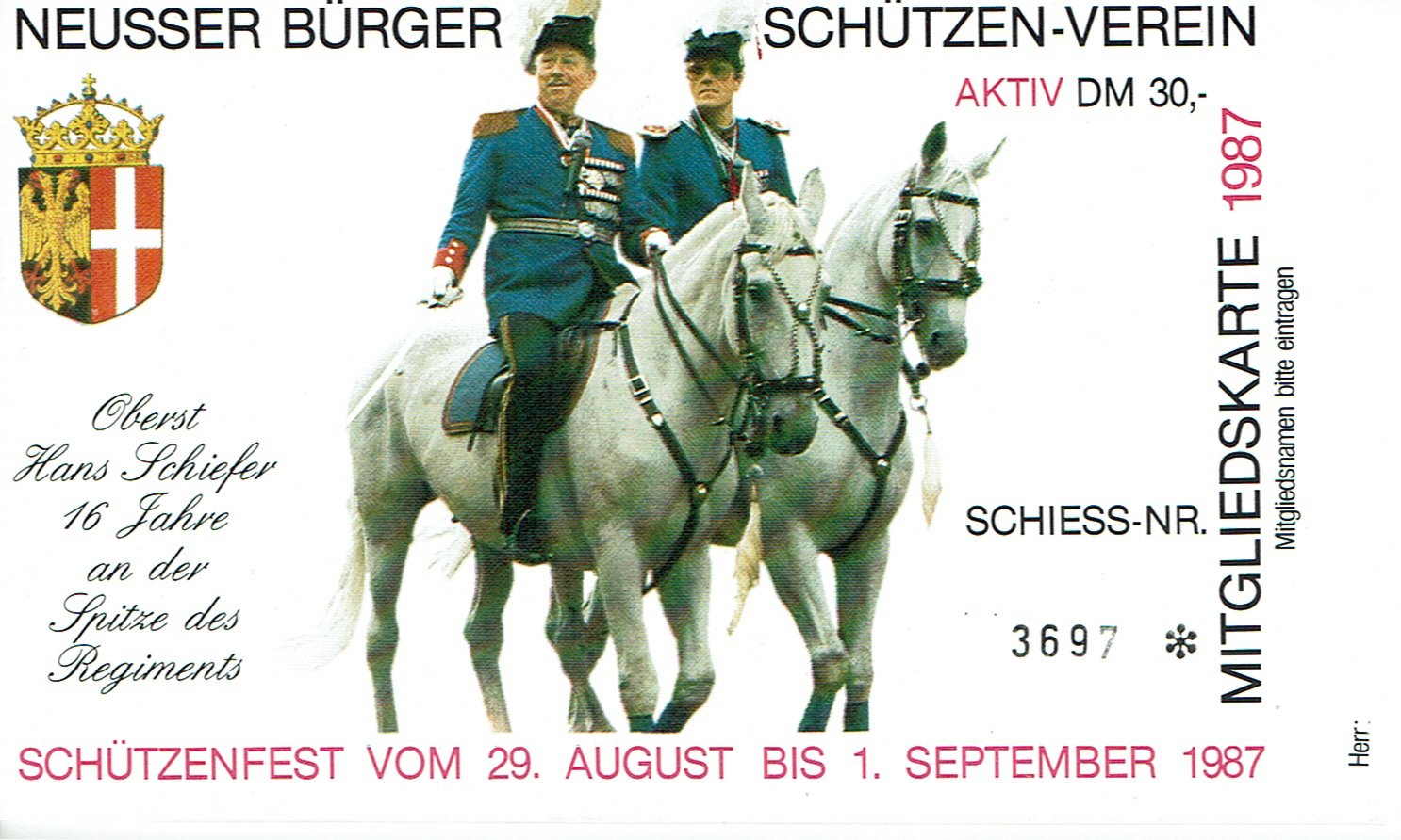 Festkarte Neuss 1987 (Rheinisches Schützenmuseum Neuss CC BY-NC-SA)