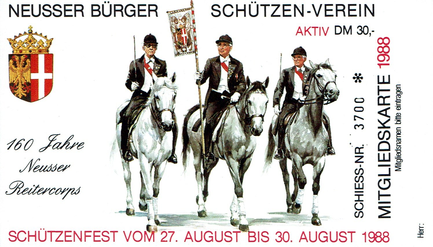Festkarte Neuss 1988 (aktiv) VS (Rheinisches Schützenmuseum Neuss CC BY-NC-SA)