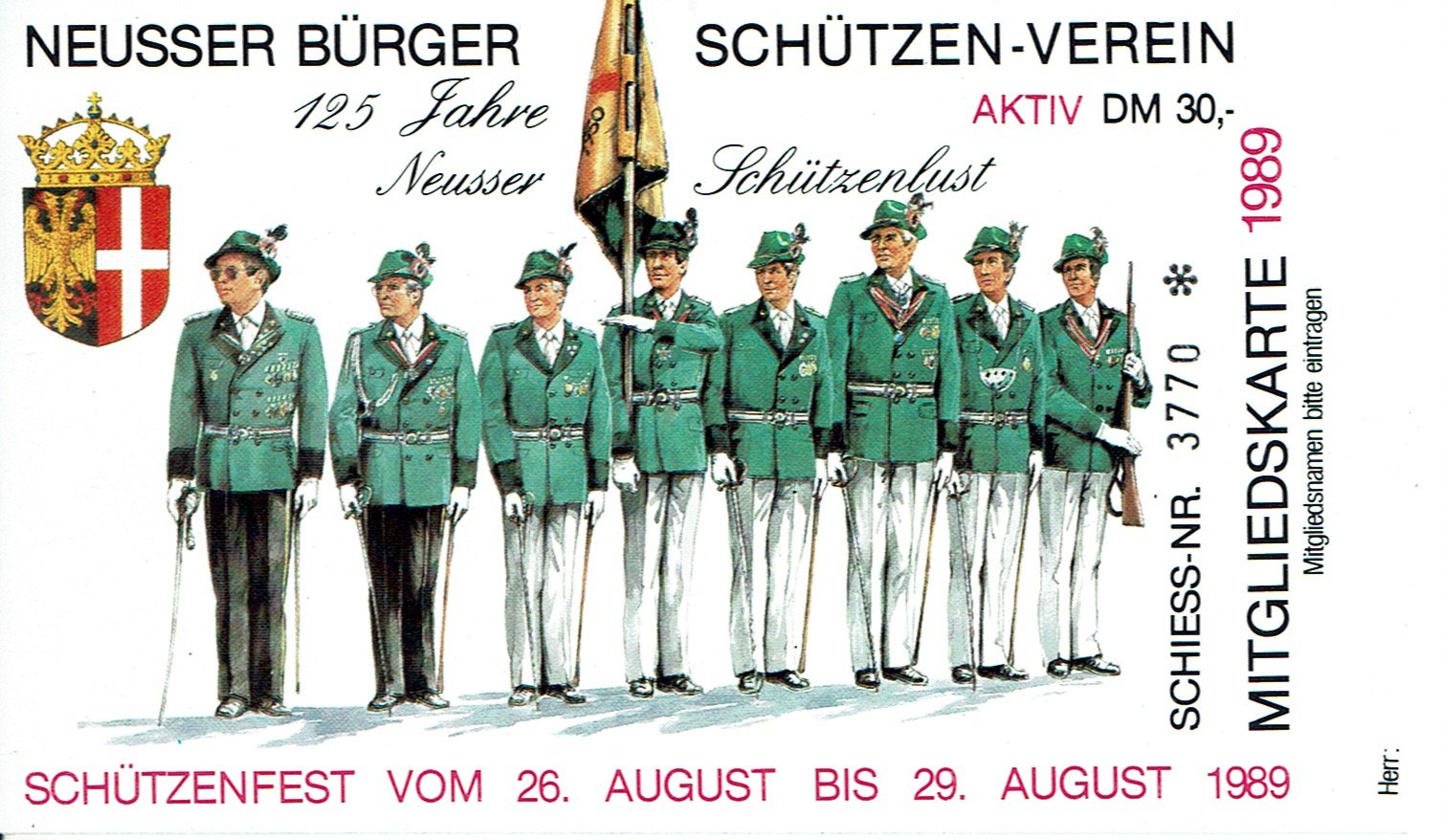 Festkarte Neuss 1989 (aktiv) VS (Rheinisches Schützenmuseum Neuss CC BY-NC-SA)