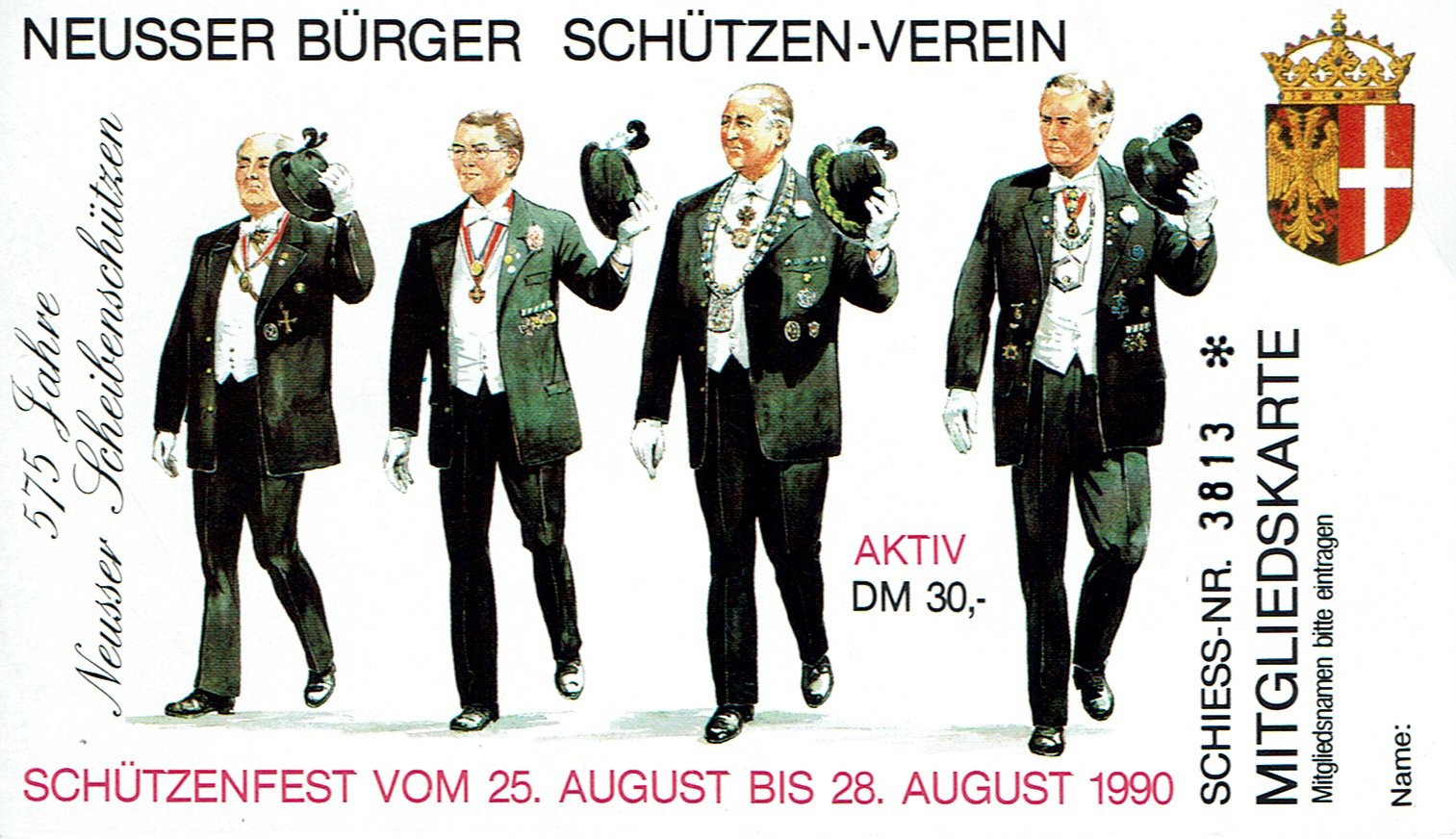 Festkarte Neuss 1990 (aktiv) VS (Rheinisches Schützenmuseum Neuss CC BY-NC-SA)