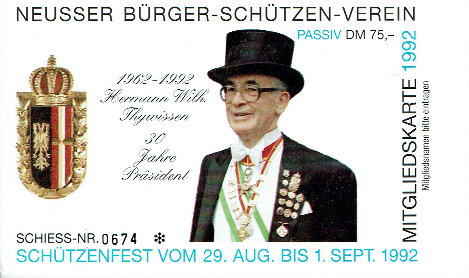 Festkarte Neuss 1992 (passiv) VS (Rheinisches Schützenmuseum Neuss CC BY-NC-SA)