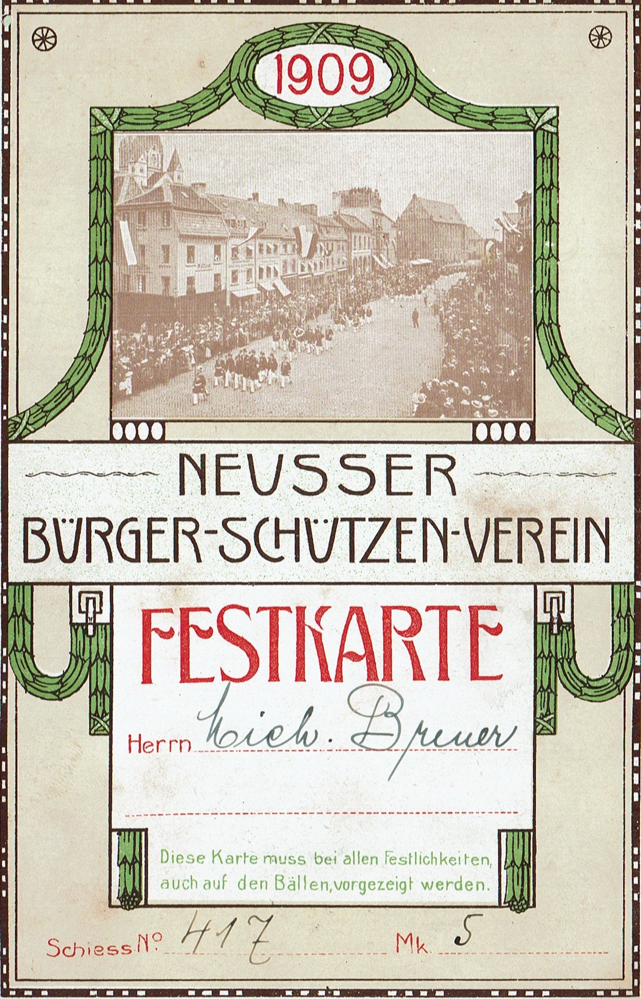 Festkarte Neuss 1909 (Rheinisches Schützenmuseum Neuss CC BY-NC-SA)
