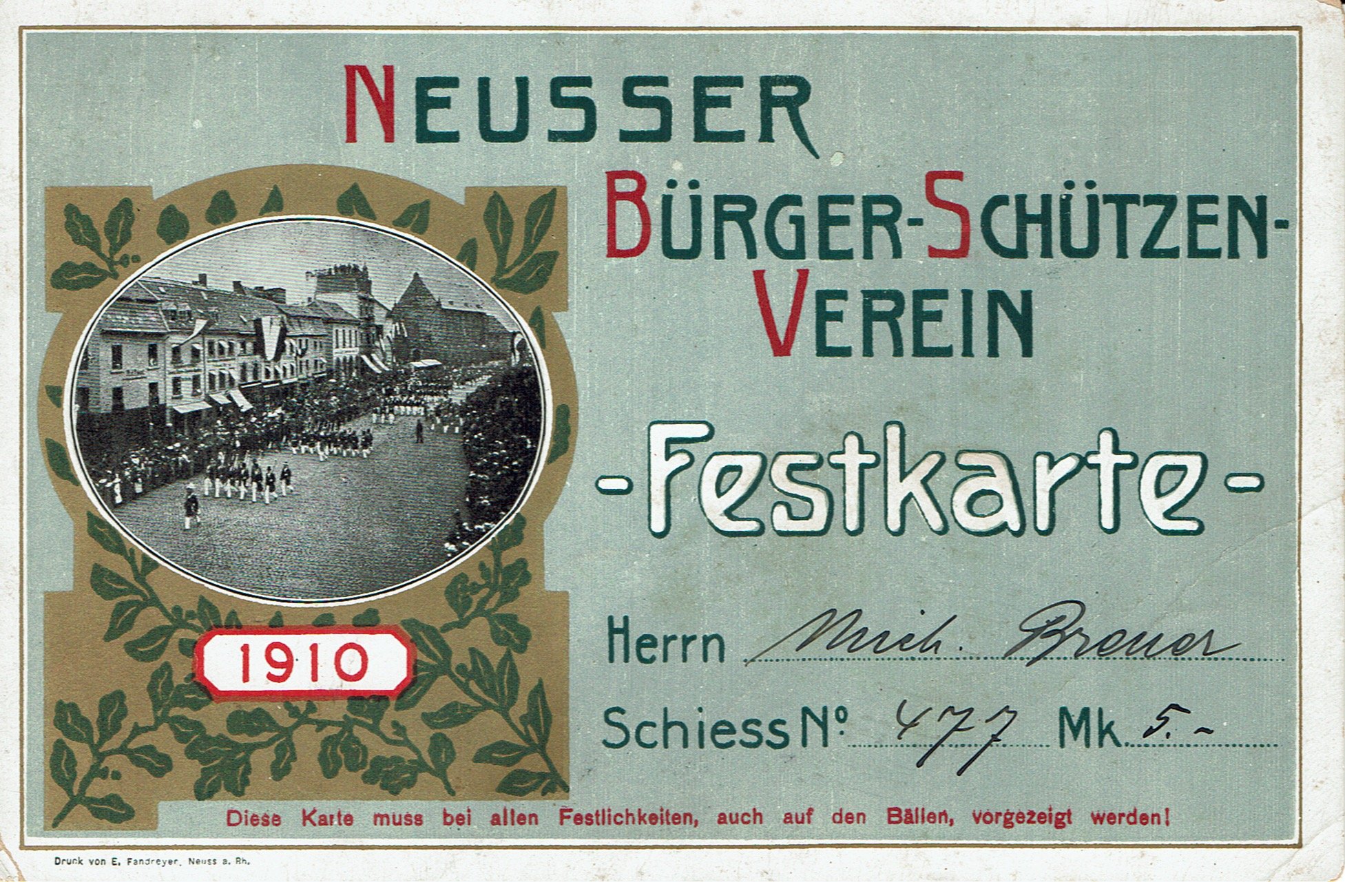 Festkarte Neuss 1910 (Rheinisches Schützenmuseum Neuss CC BY-NC-SA)