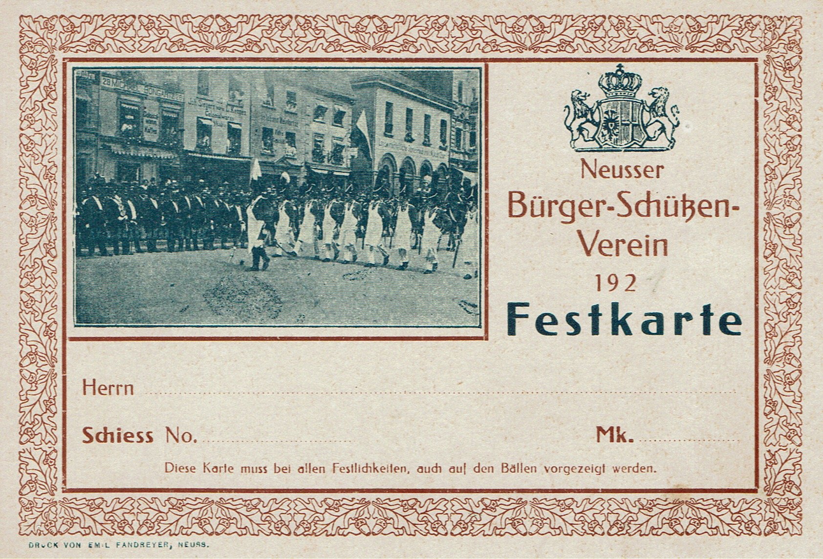 Festkarte Neuss 1921 (Rheinisches Schützenmuseum Neuss CC BY-NC-SA)