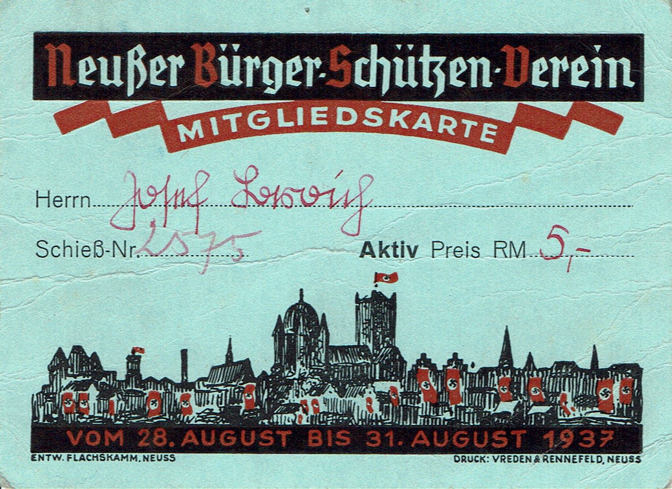 Festkarte Neuss 1937 (Rheinisches Schützenmuseum Neuss CC BY-NC-SA)