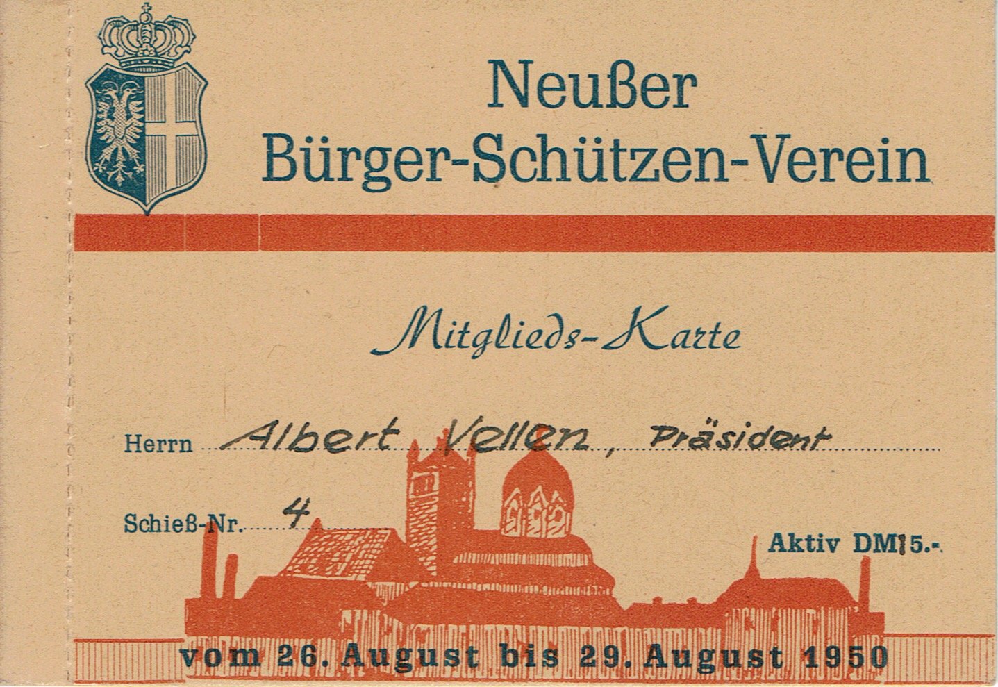 Festkarte Neuss 1950 (aktiv) VS (Rheinisches Schützenmuseum Neuss CC BY-NC-SA)
