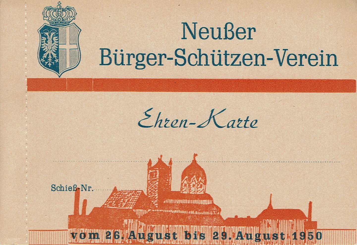Festkarte Neuss 1950 (Ehrenkarte) VS (Rheinisches Schützenmuseum Neuss CC BY-NC-SA)