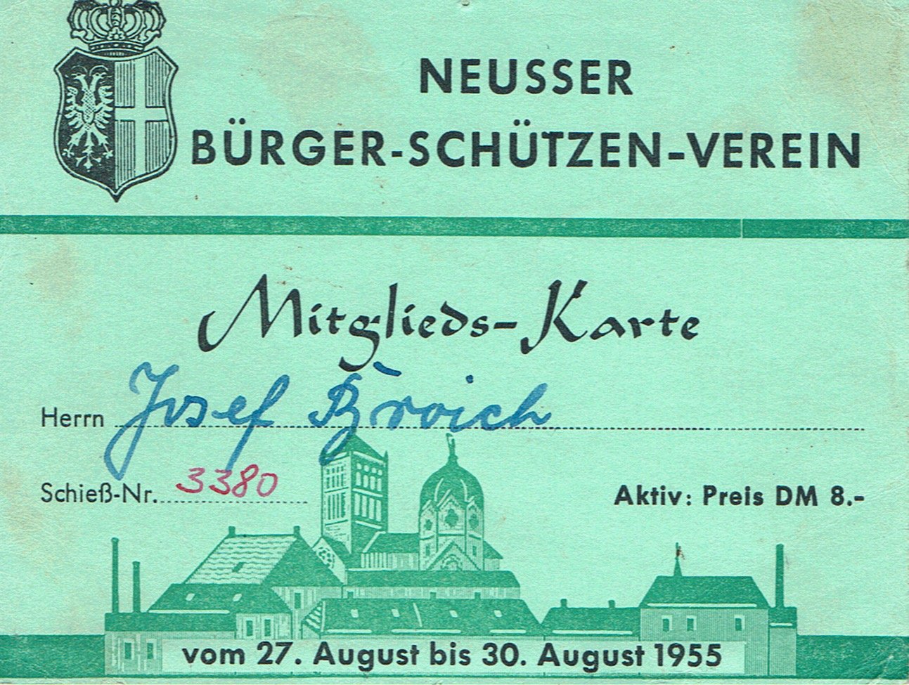 Festkarte Neuss 1955 (aktiv) VS (Rheinisches Schützenmuseum Neuss CC BY-NC-SA)