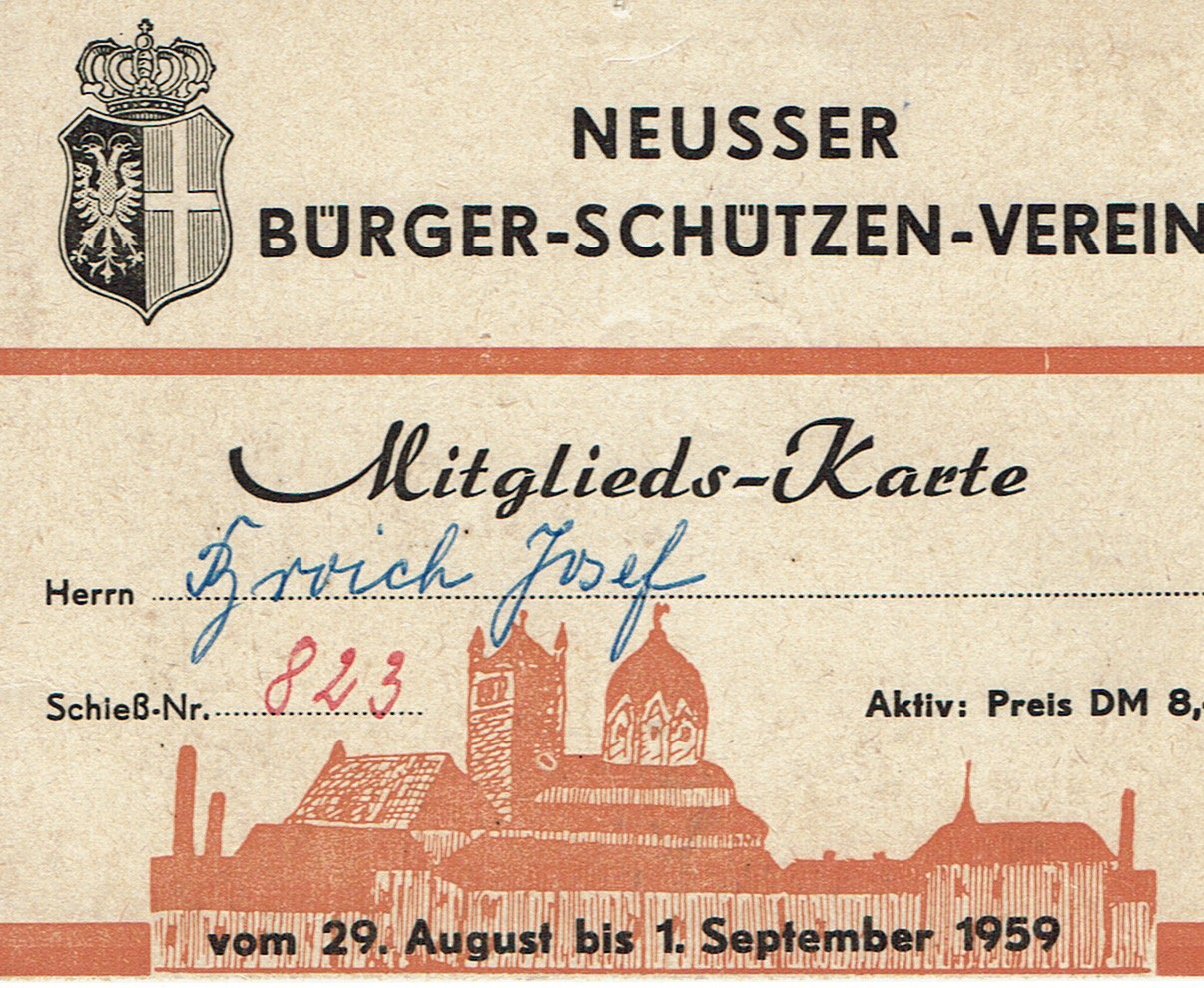 Festkarte Neuss 1959 (aktiv) VS (Rheinisches Schützenmuseum Neuss CC BY-NC-SA)