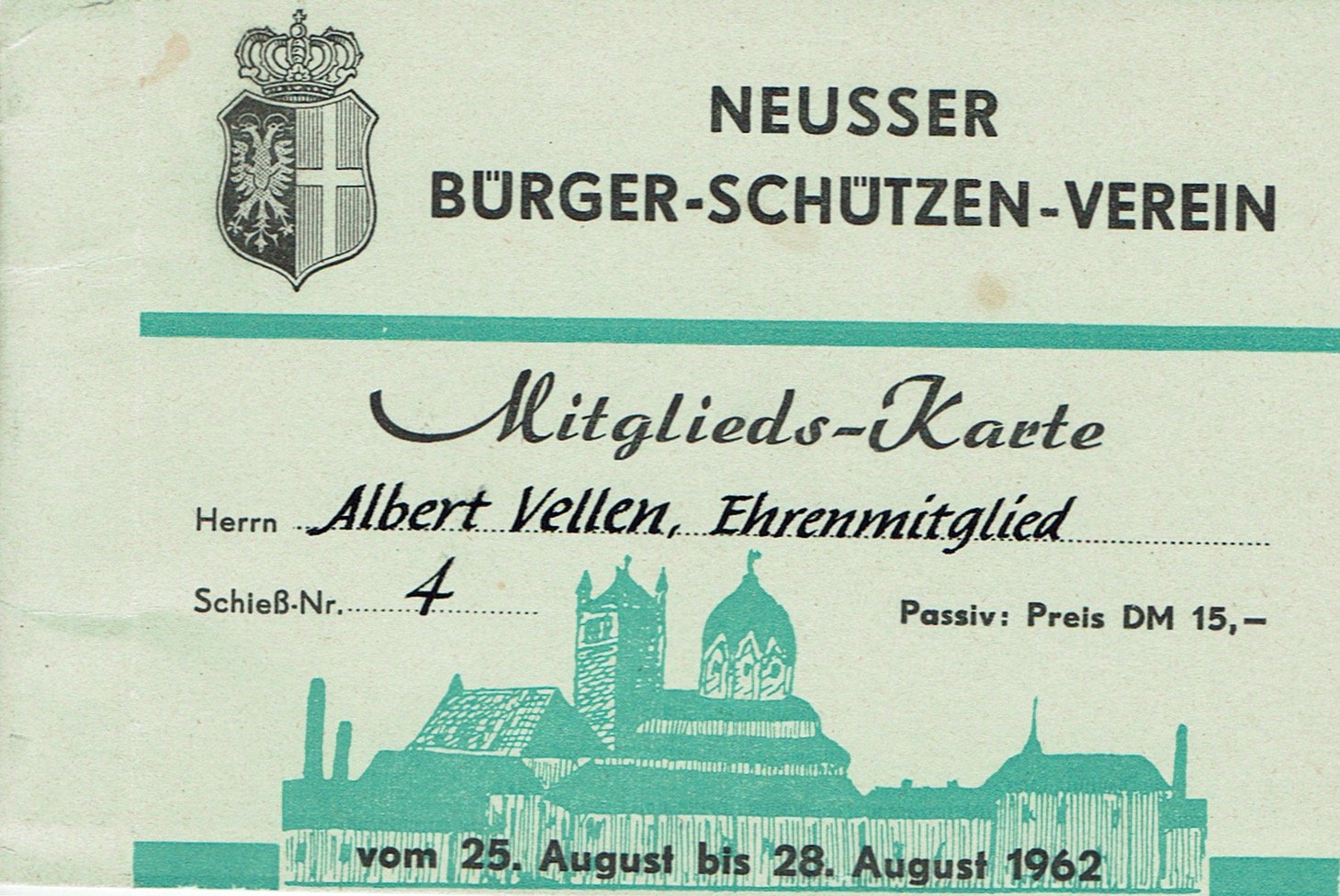 Festkarte Neuss 1962 (passiv) VS (Rheinisches Schützenmuseum Neuss CC BY-NC-SA)