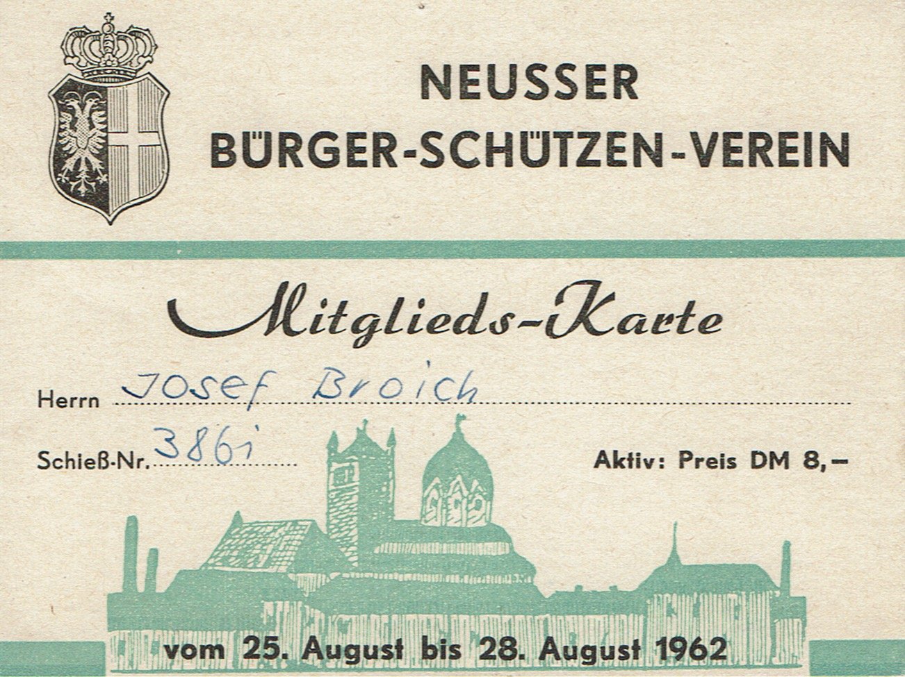 Festkarte Neuss 1962 (aktiv) VS (Rheinisches Schützenmuseum Neuss CC BY-NC-SA)