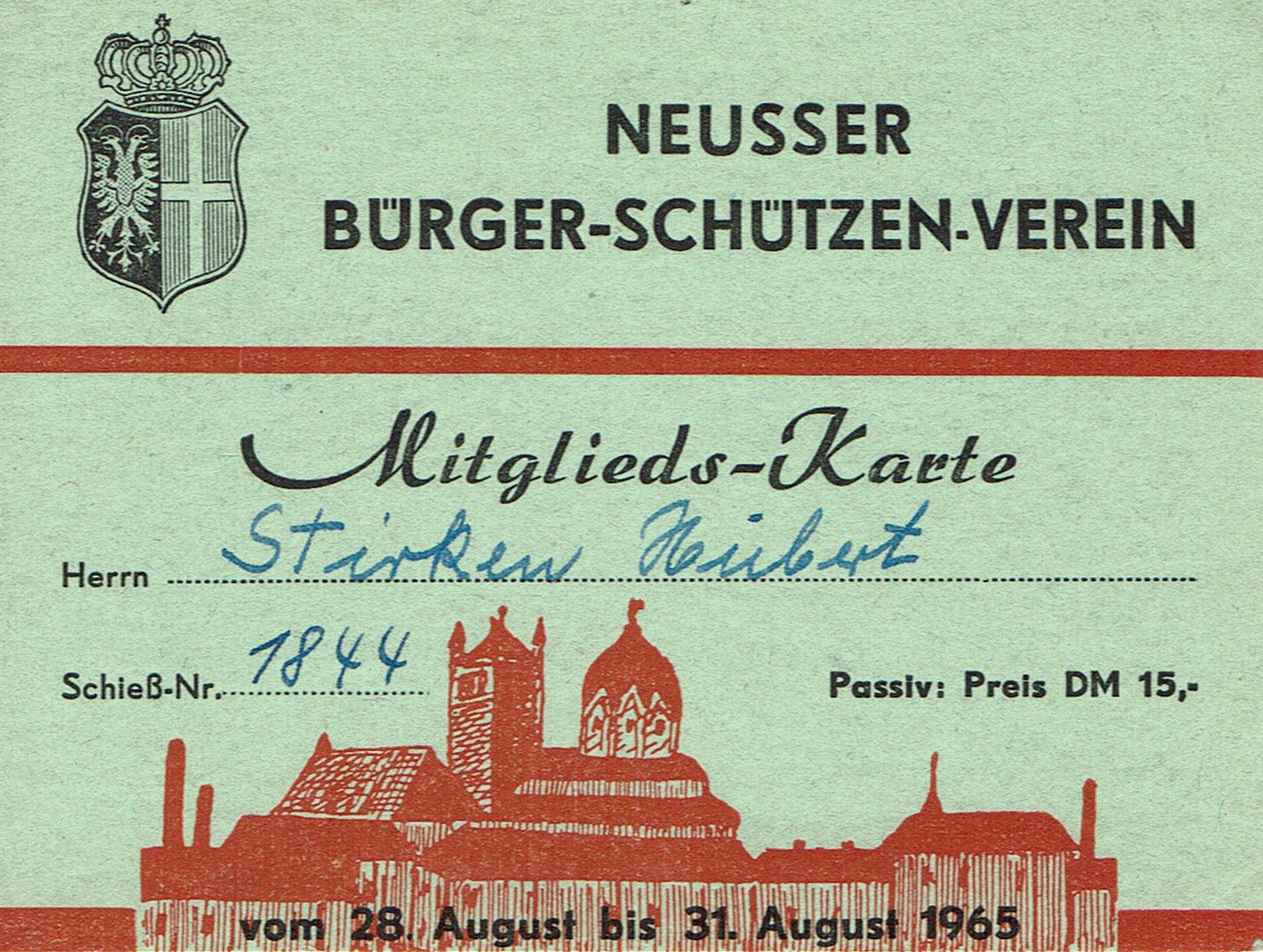 Festkarte Neuss 1965 (passiv) VS (Rheinisches Schützenmuseum Neuss CC BY-NC-SA)