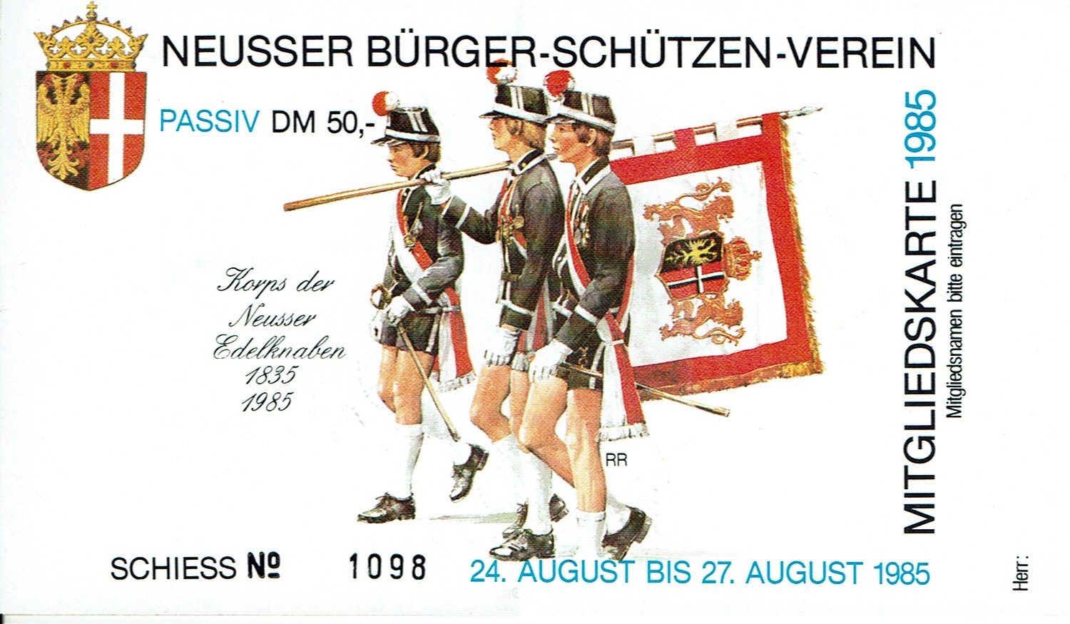 Festkarte Neuss 1985 (passiv) VS (Rheinisches Schützenmuseum Neuss CC BY-NC-SA)