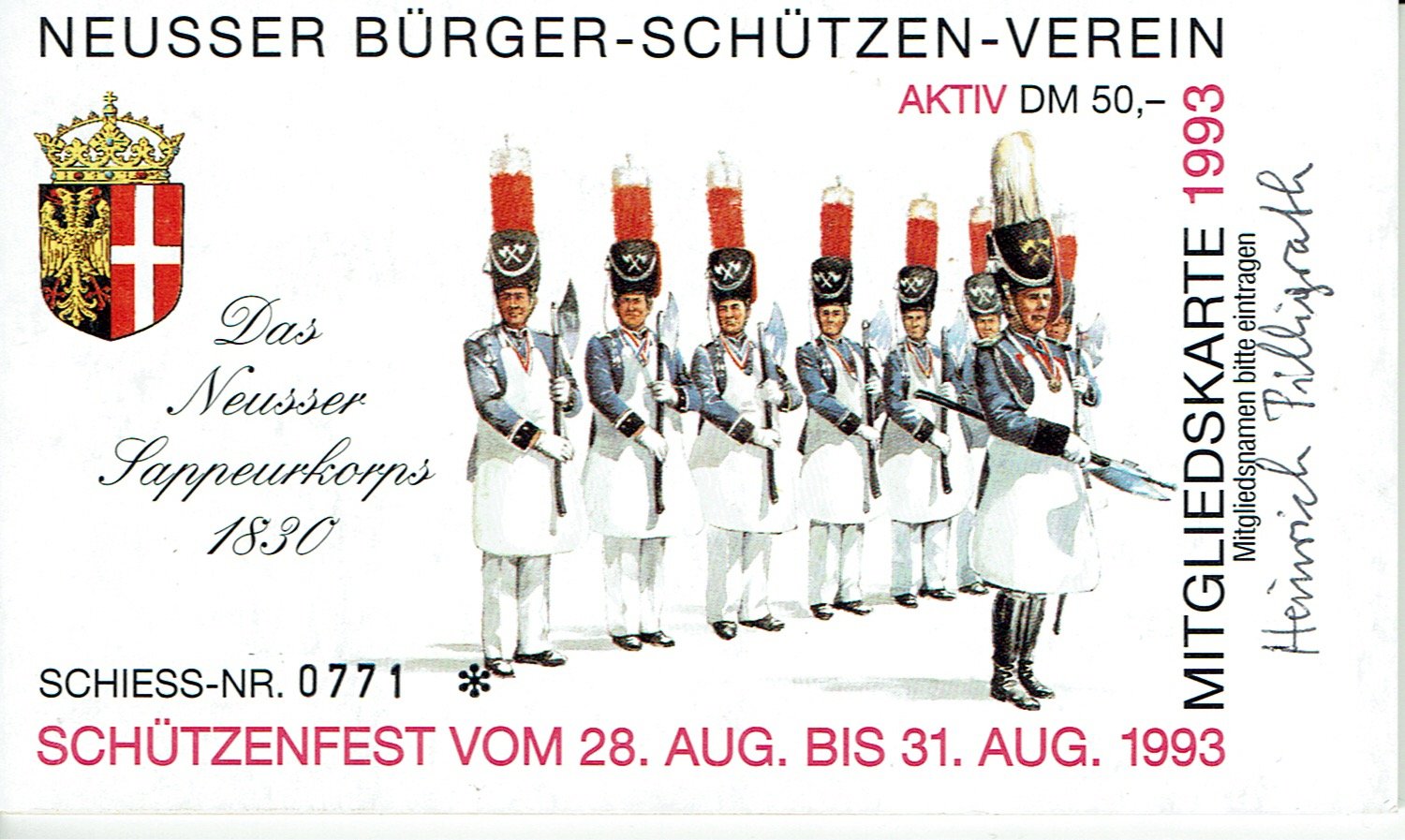 Festkarte Neuss 1993 (aktiv) VS (Rheinisches Schützenmuseum Neuss CC BY-NC-SA)