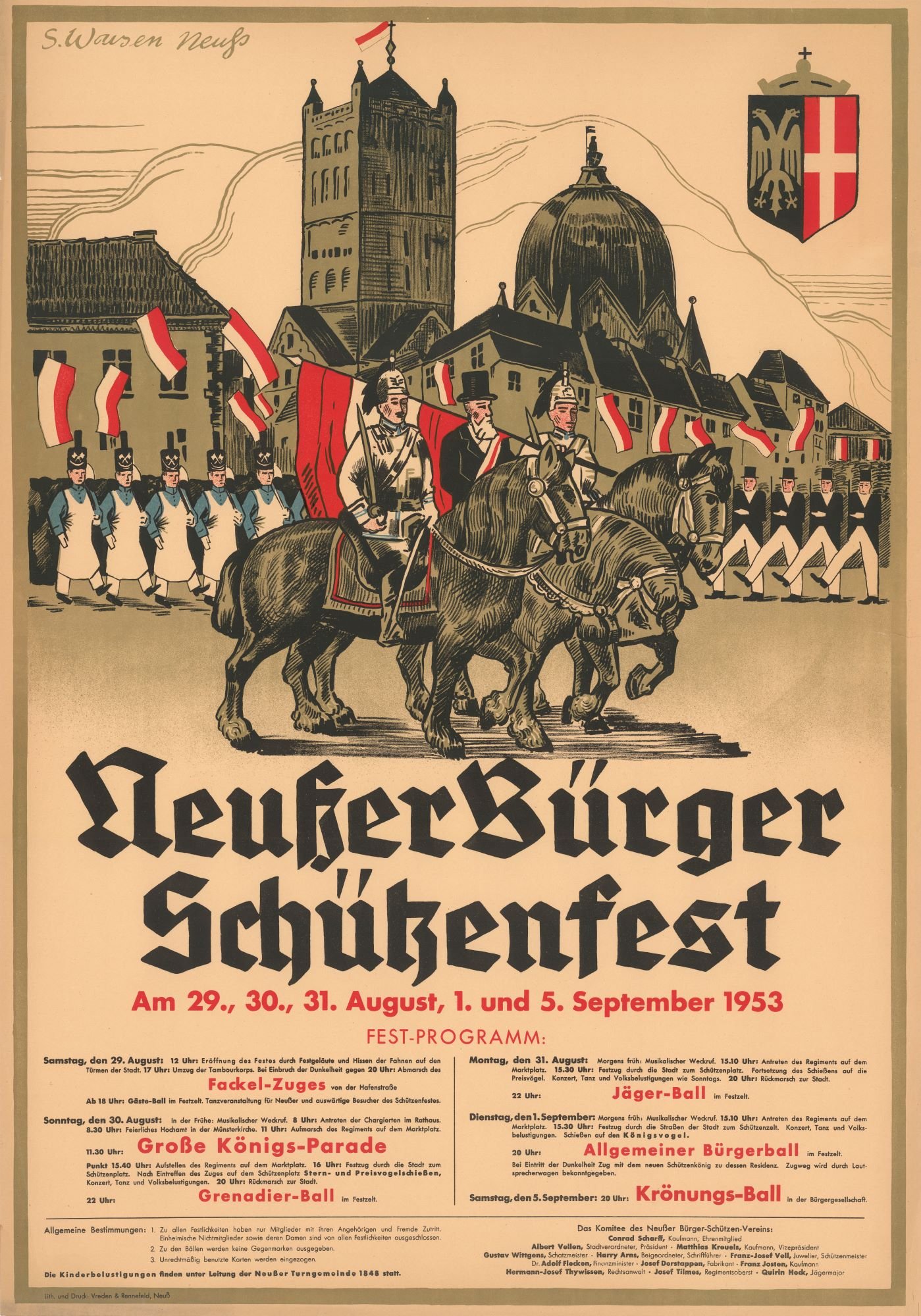 Festplakat Schützenfest Neuss 1953 (Rheinisches Schützenmuseum Neuss CC BY-NC-SA)