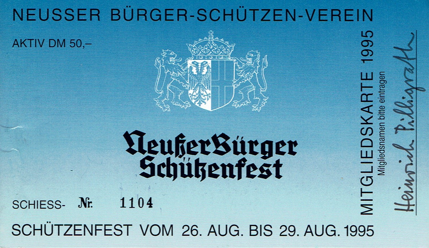 Festkarte Neuss 1995 (aktiv) VS (Rheinisches Schützenmuseum Neuss CC BY-NC-SA)