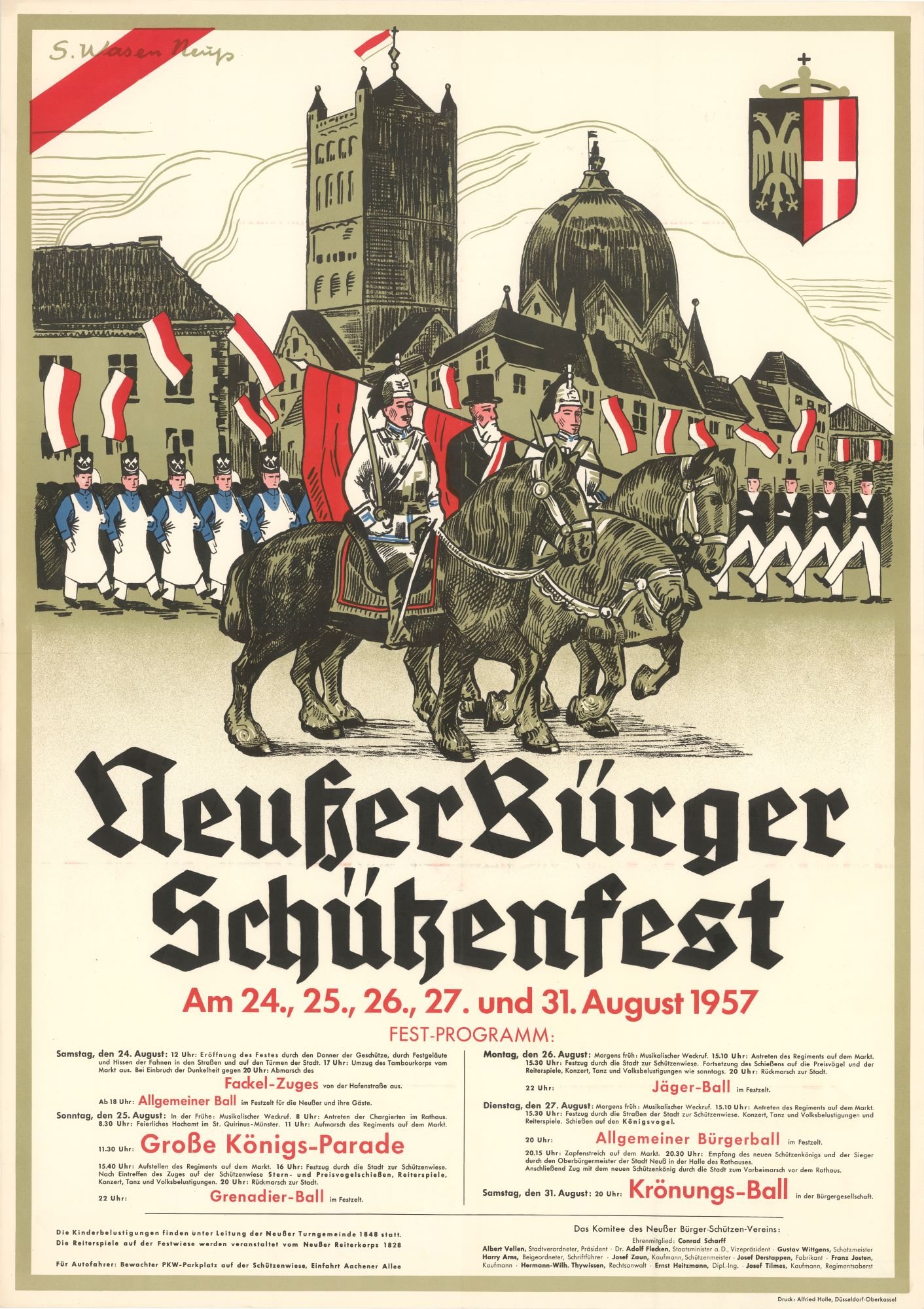 Festplakat Schützenfest Neuss 1957 (Sponsoren) (Rheinisches Schützenmuseum Neuss CC BY-NC-SA)