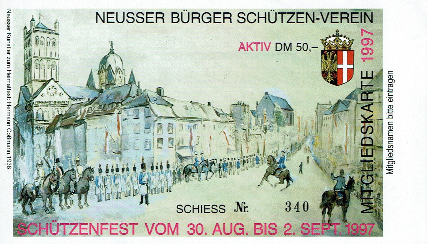 Festkarte Neuss 1997 (aktiv) VS (Rheinisches Schützenmuseum Neuss CC BY-NC-SA)