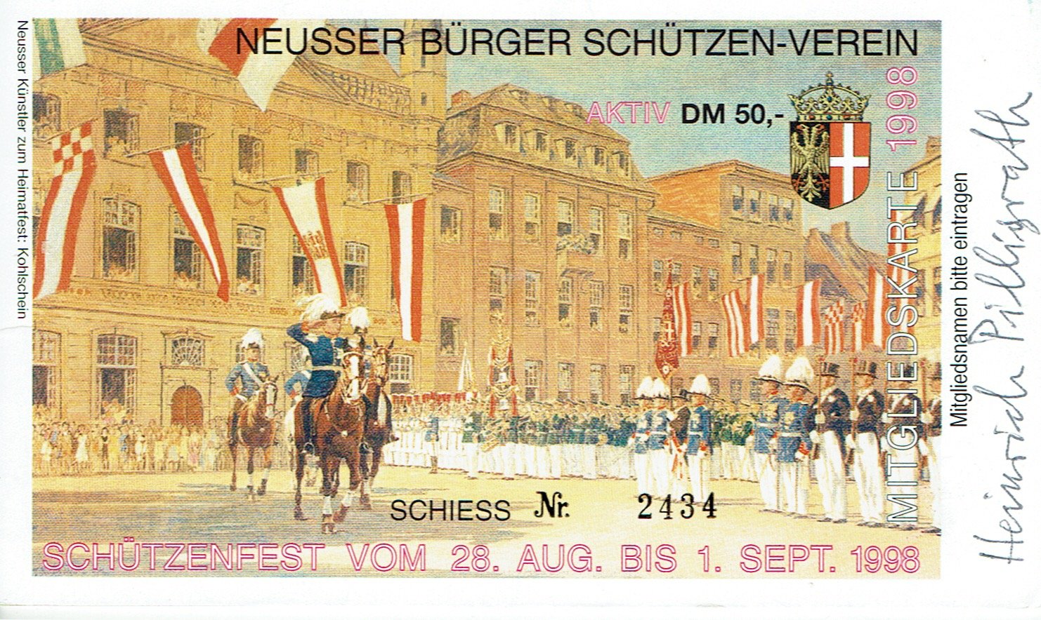Festkarte Neuss 1998 (aktiv) VS (Rheinisches Schützenmuseum Neuss CC BY-NC-SA)