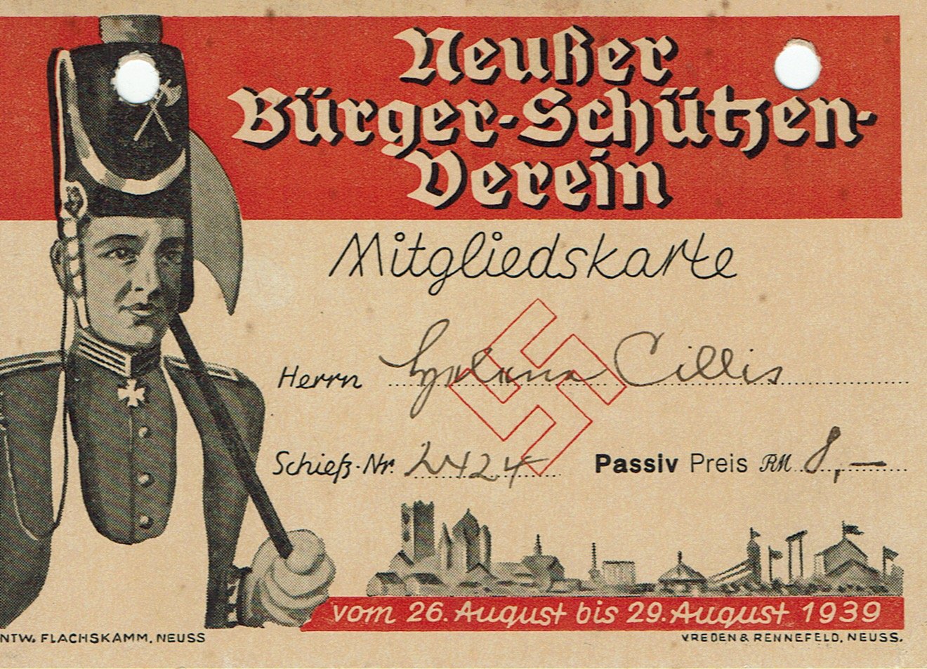 Festkarte Neuss 1939 (Rheinisches Schützenmuseum Neuss CC BY-NC-SA)