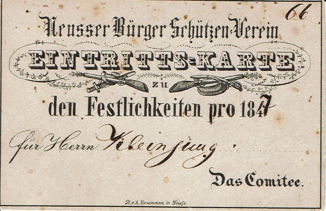 Festkarte Neuss 1847 (Rheinisches Schützenmuseum Neuss CC BY-NC-SA)