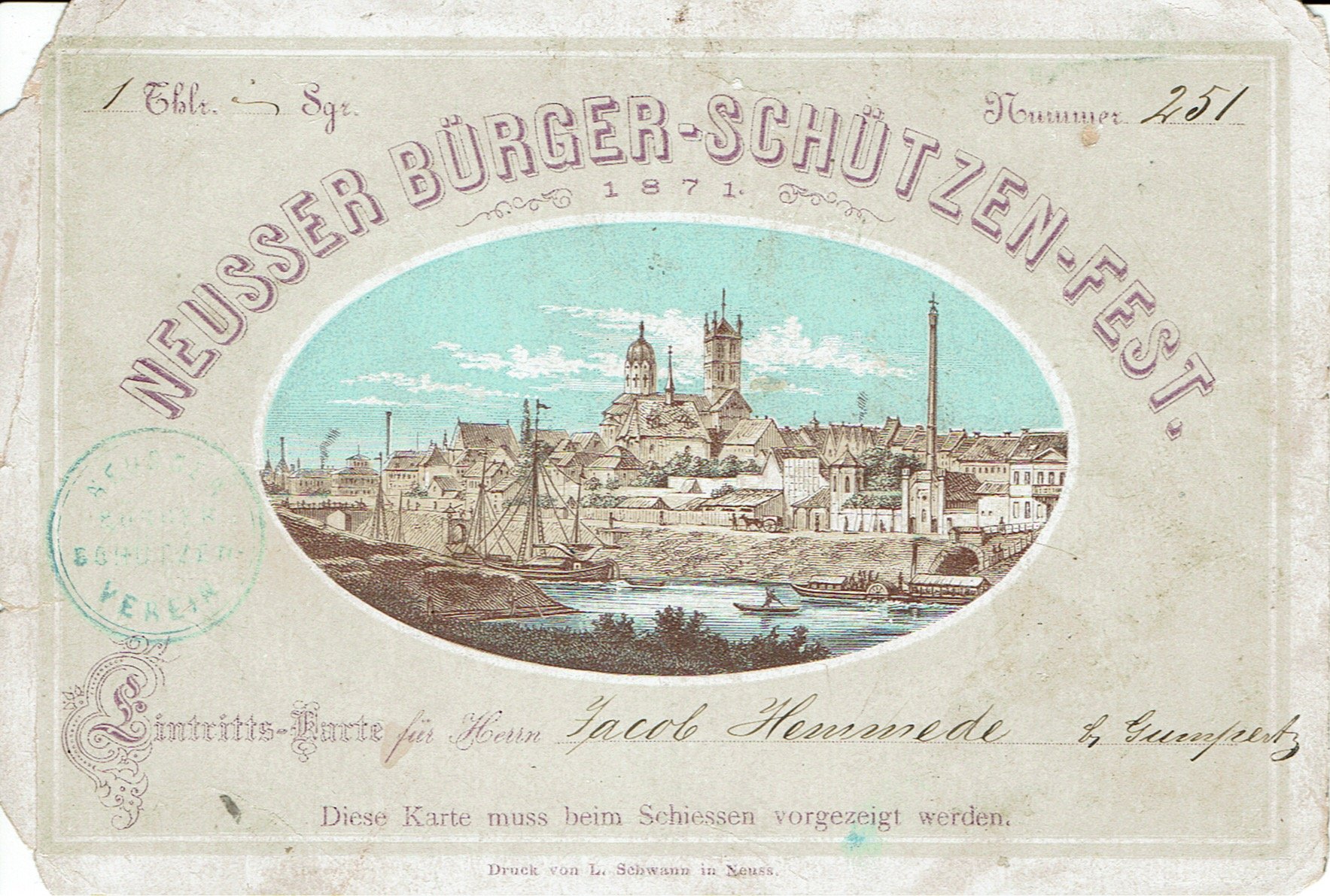 Festkarte Neuss 1871 (Rheinisches Schützenmuseum Neuss CC BY-NC-SA)