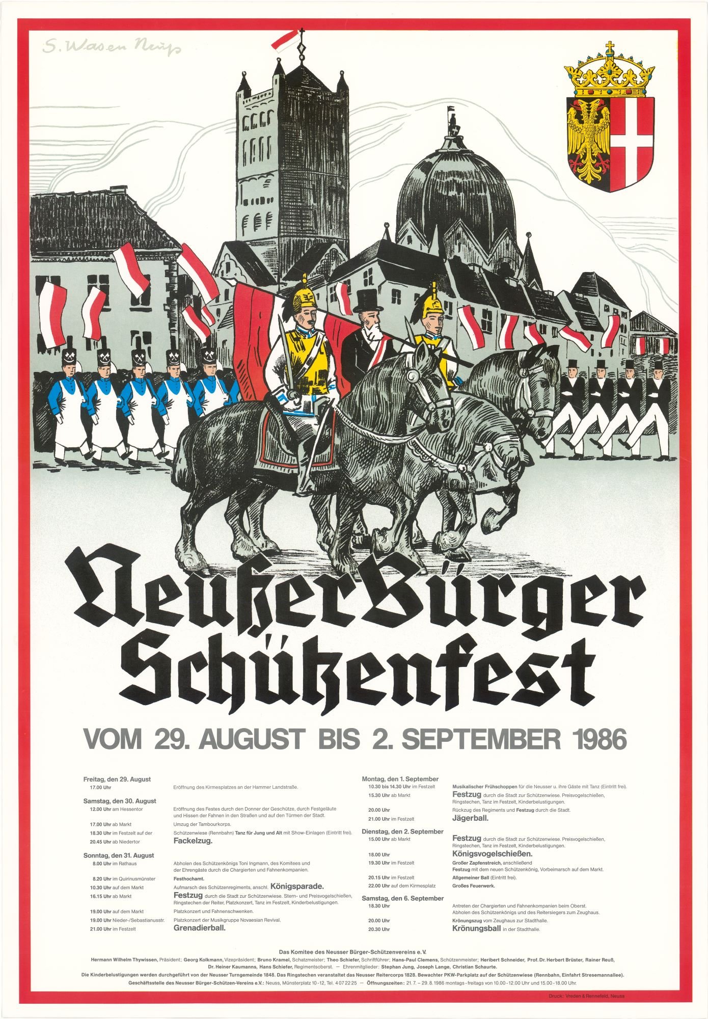 Festplakat Schützenfest Neuss 1986 (Sponsoren) (Rheinisches Schützenmuseum Neuss CC BY-NC-SA)