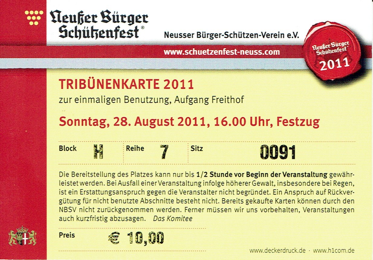 Tribünenkarte Neuss 2011 (Sonntagnachmittag) VS (Rheinisches Schützenmuseum Neuss CC BY-NC-SA)