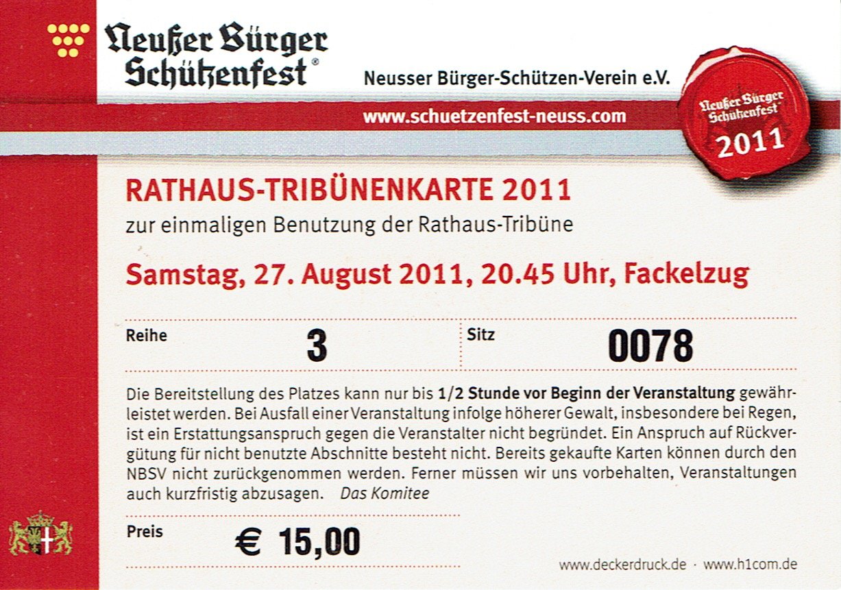 Tribünenkarte Neuss 2011 (Fackelzug) VS (Rheinisches Schützenmuseum Neuss CC BY-NC-SA)
