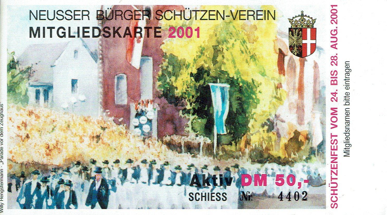 Festkarte Neuss 2001 (aktiv) VS (Rheinisches Schützenmuseum Neuss CC BY-NC-SA)