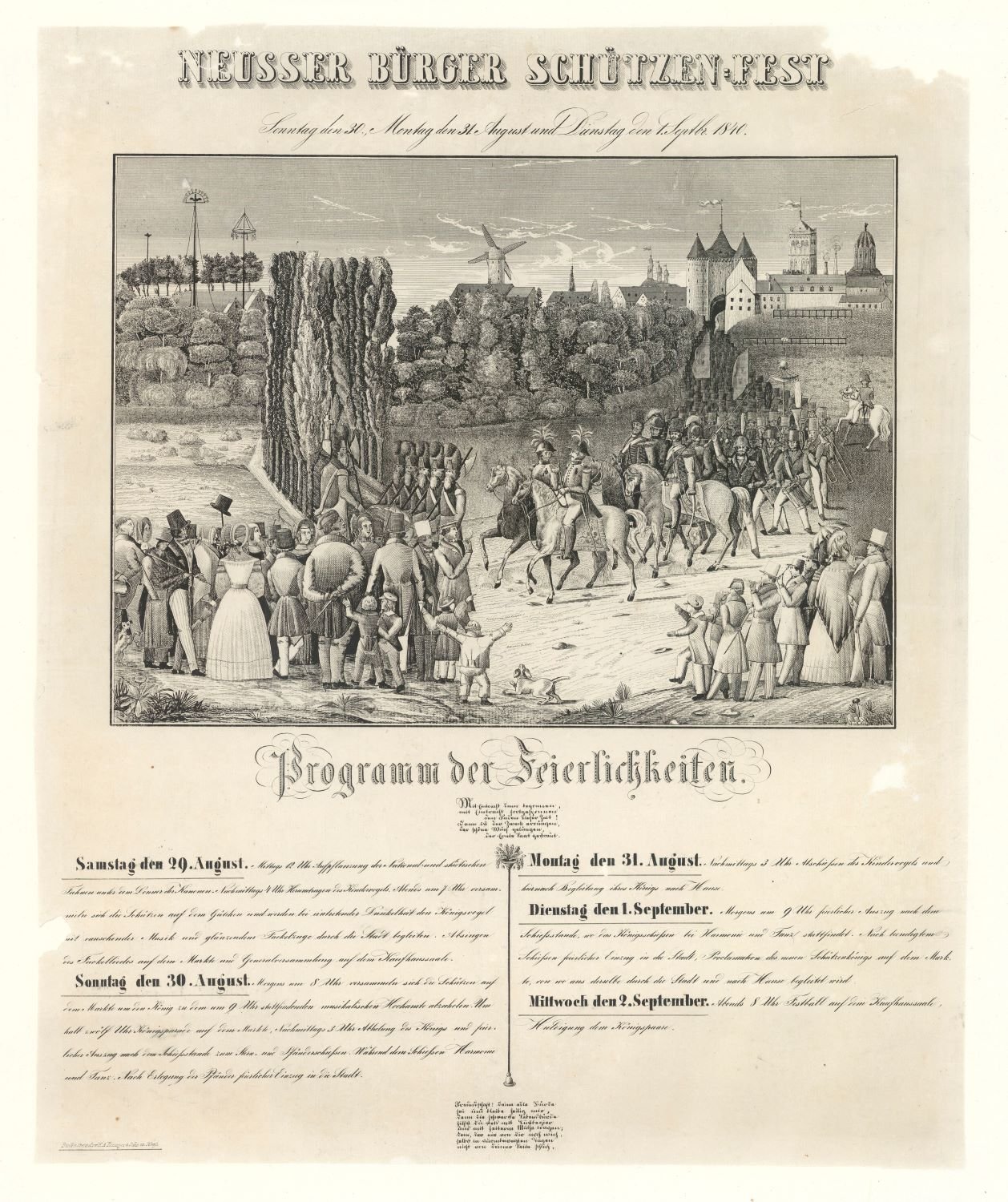 Festplakat Neusser Schützenfest von 1840 (Rheinisches Schützenmuseum Neuss CC BY-NC-SA)