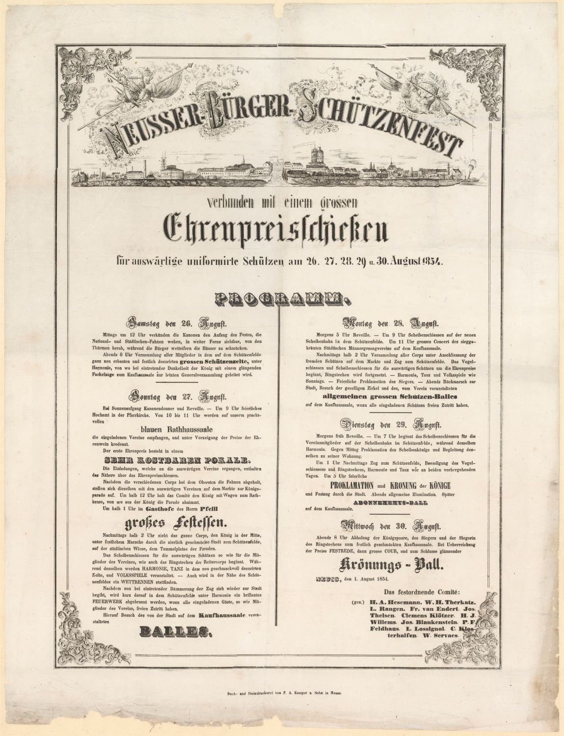 Festplakat Schützenfest Neuss 1854 (Rheinisches Schützenmuseum Neuss CC BY-NC-SA)