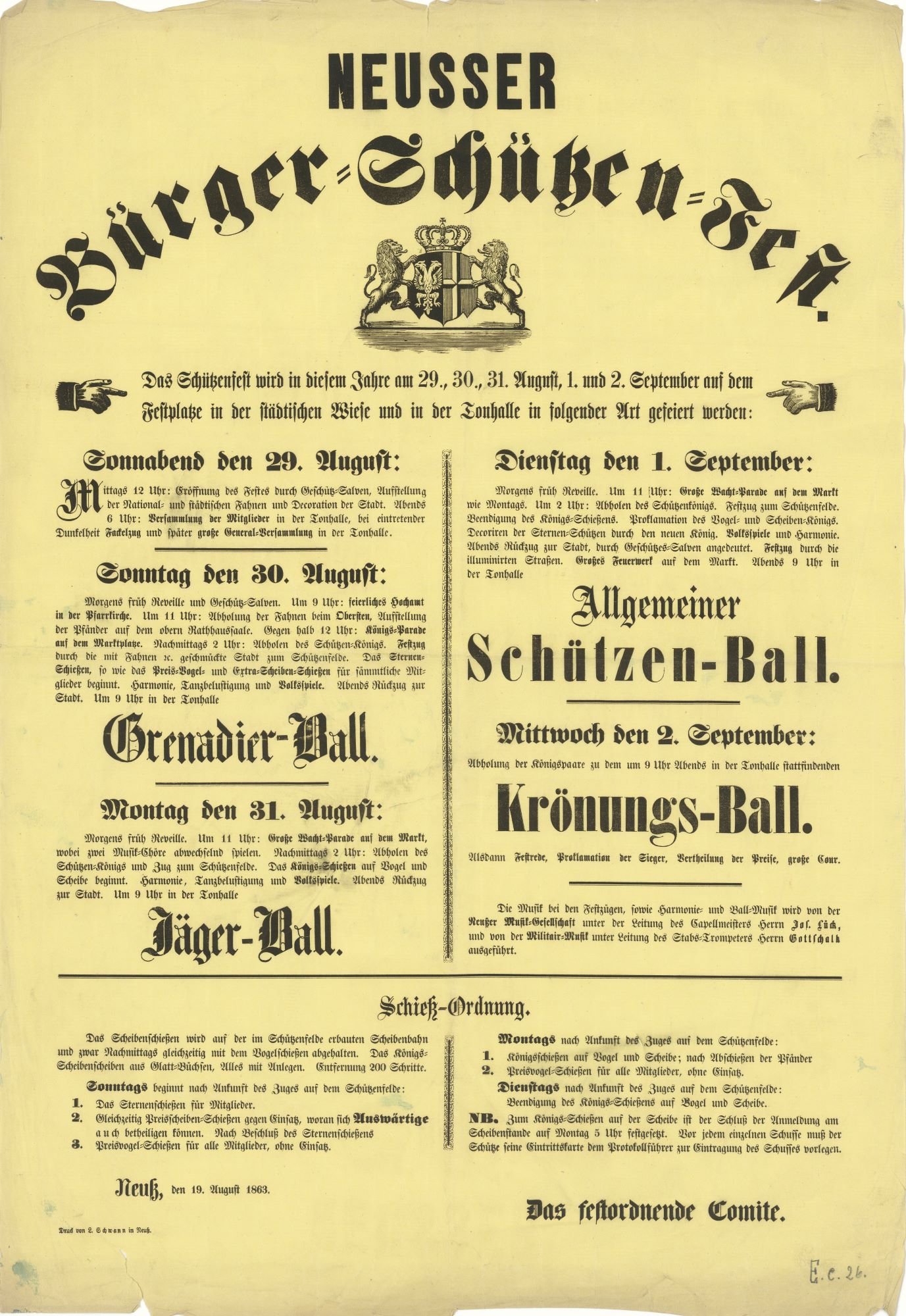 Festplakat Schützenfest Neuss 1863 (Rheinisches Schützenmuseum Neuss CC BY-NC-SA)