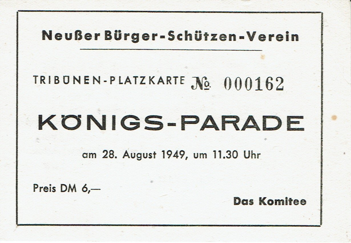 Tribünenkarte Neuss 1949 (Königsparade) VS (Rheinisches Schützenmuseum Neuss CC BY-NC-SA)